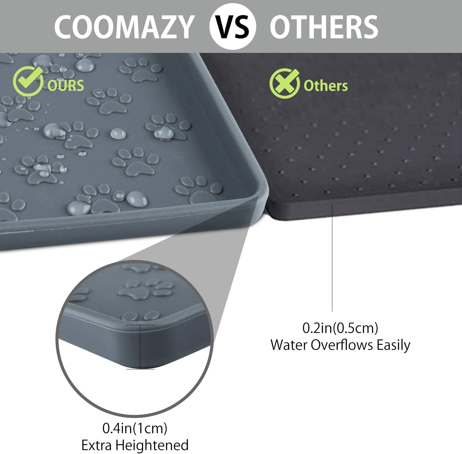 Dog Food Mat, Silicone Waterproof Cat Feeding Mat Raised Edges, Nonslip Pet Placemat Bowl Tray to Stop Food Spills and Water Messes Out to Floor (Grey, L: 60X40Cm/23.6X15.7In)