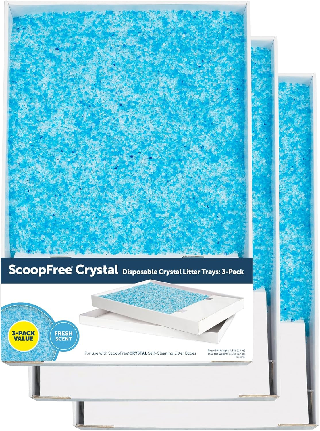 Scoopfree Crystal Cat Litter & Refill Tray with Lid, Fresh Scent, 4.3 Lb Bag with Each Tray, Pack of 3