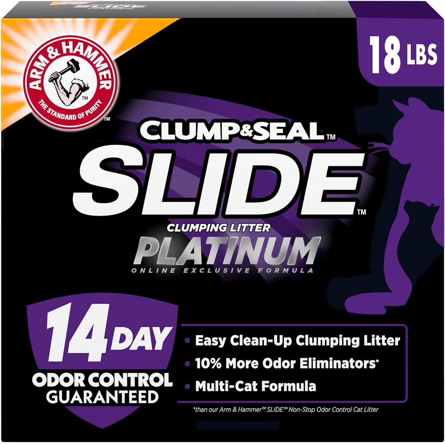Clump & Seal SLIDE Platinum Multi-Cat Clumping Litter, Easy Clean, Superior Odor Control, 18 Lbs