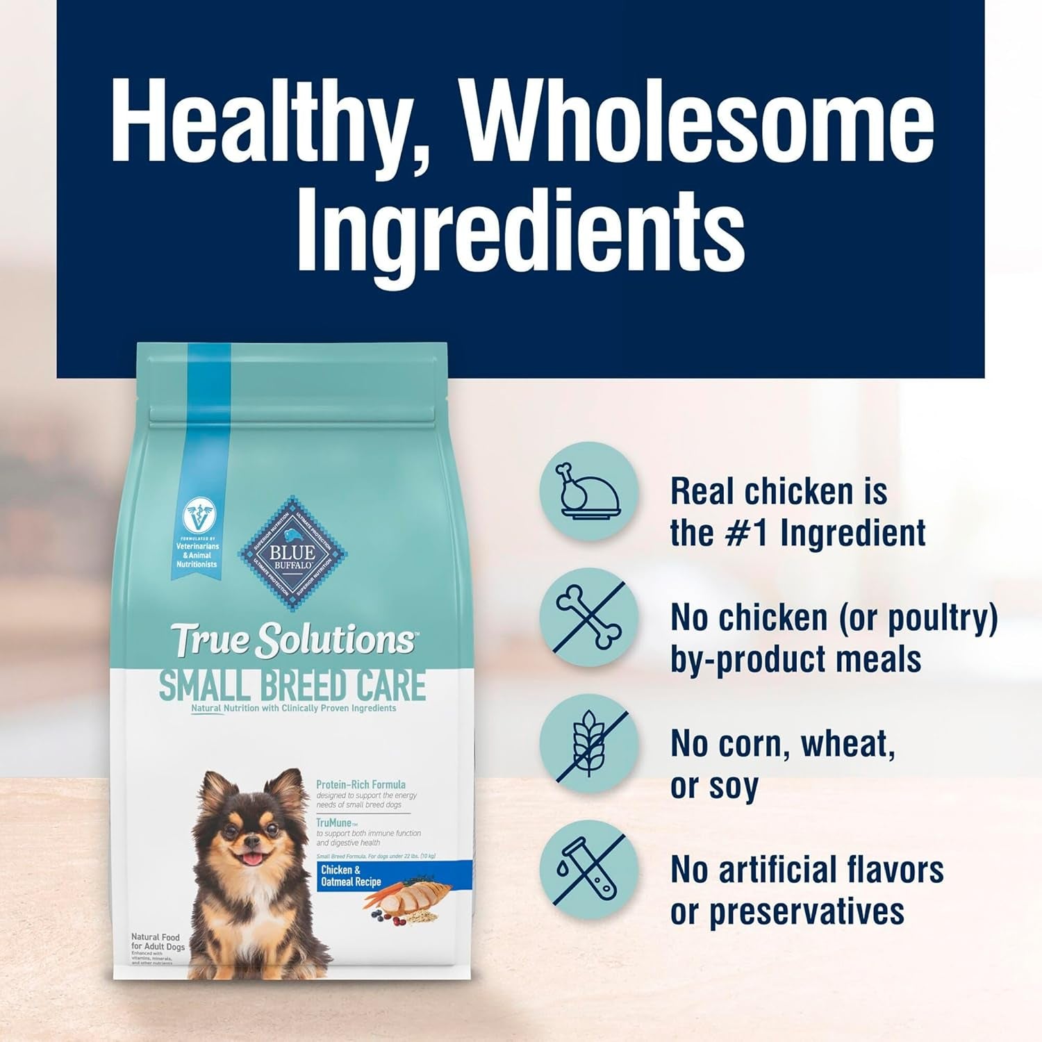 True Solutions Small Breed Care Natural Dry Dog Food for Adult Small Breed Dogs, Chicken, 4-Lb. Bag