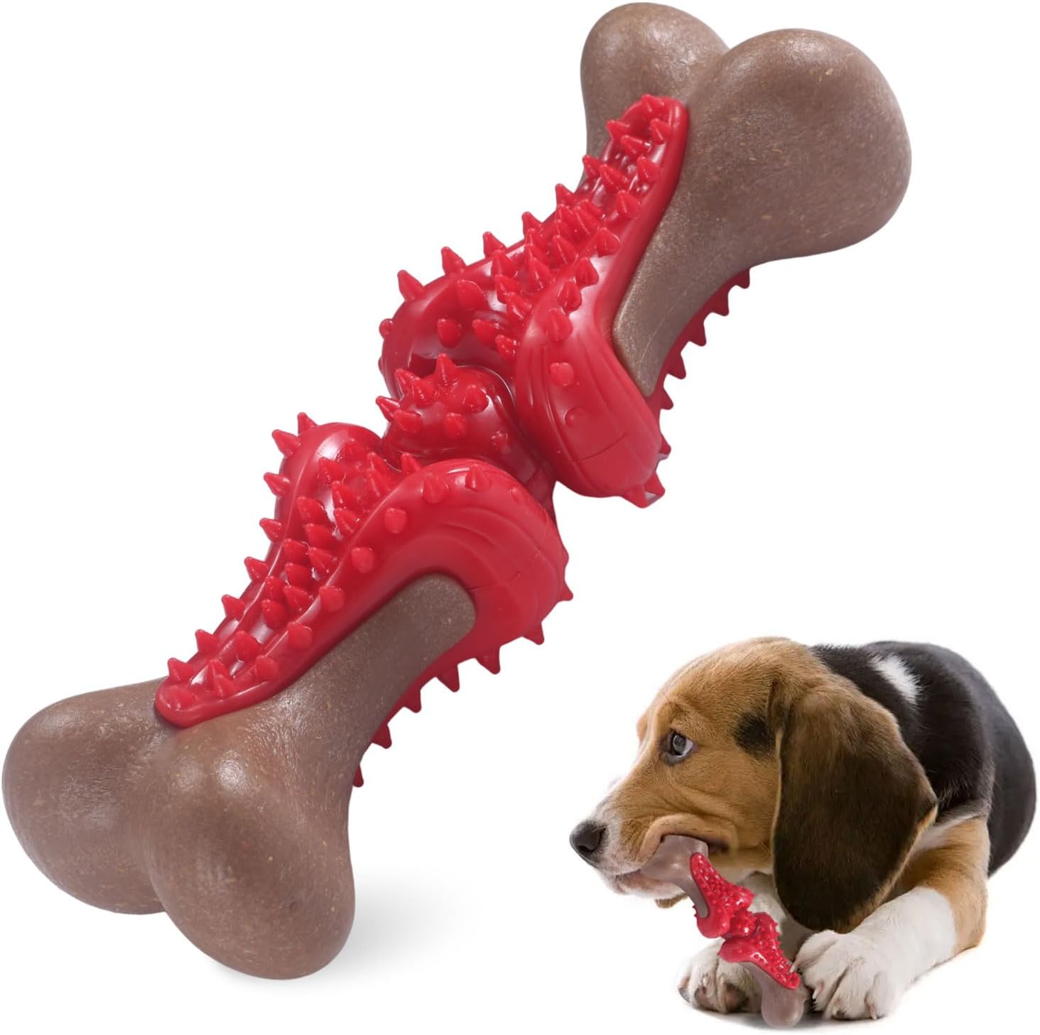 Durable Dog Chew Toys for Large Dogs - Tough Bone-Shaped Dental Chew with TPR Rubber & Wood Fiber, Teething & Aggressive Chewer Toys for Medium/Large Breed, Long-Lasting Teeth Cleaning & Stimulation