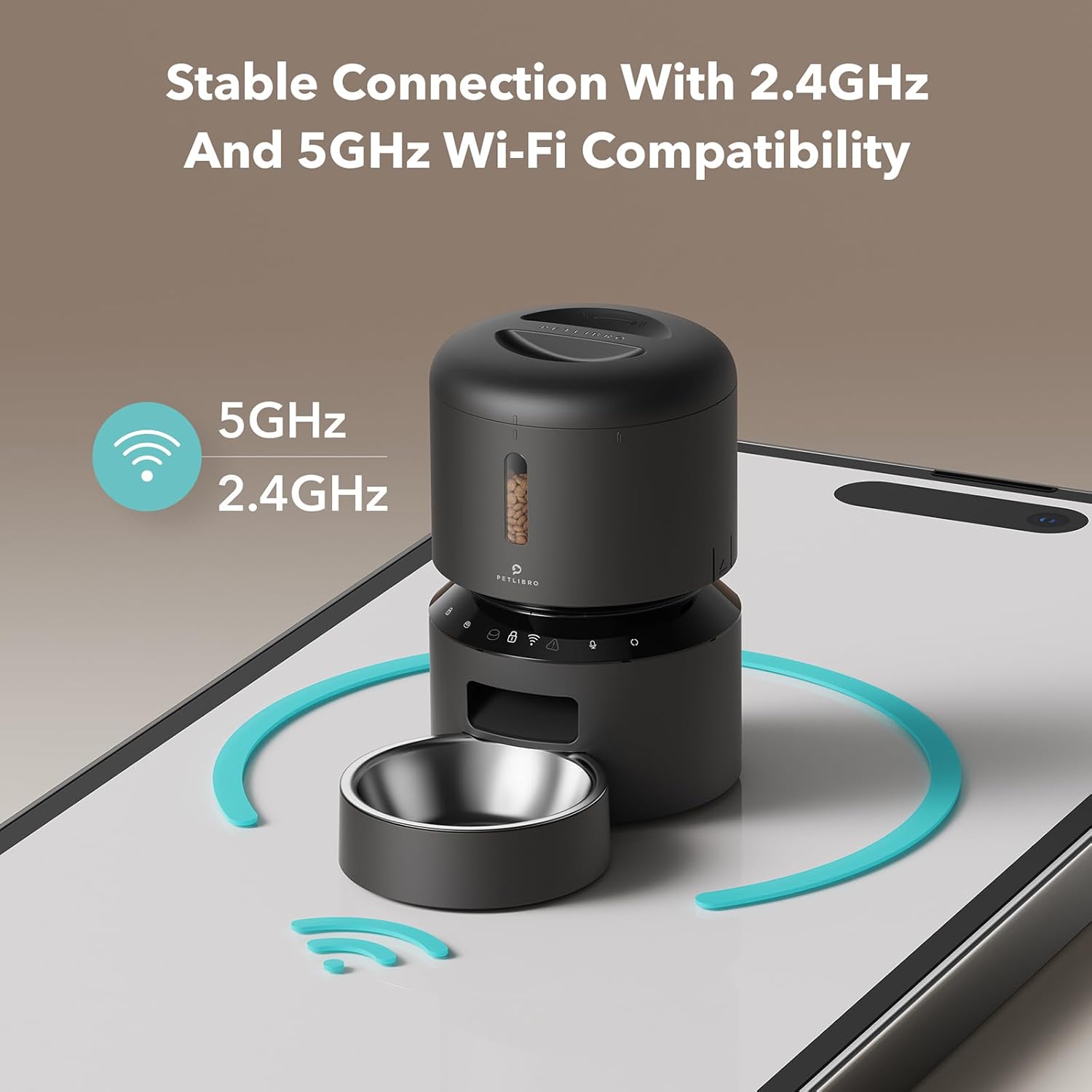 Automatic Cat Feeder, 5G Wifi Pet Feeder with Freshness Preservation, Timed Cat Feeders for Dry Food, up to 48 Portions 10 Meals per Day, Granary Pet Feeder for Cat/Dog