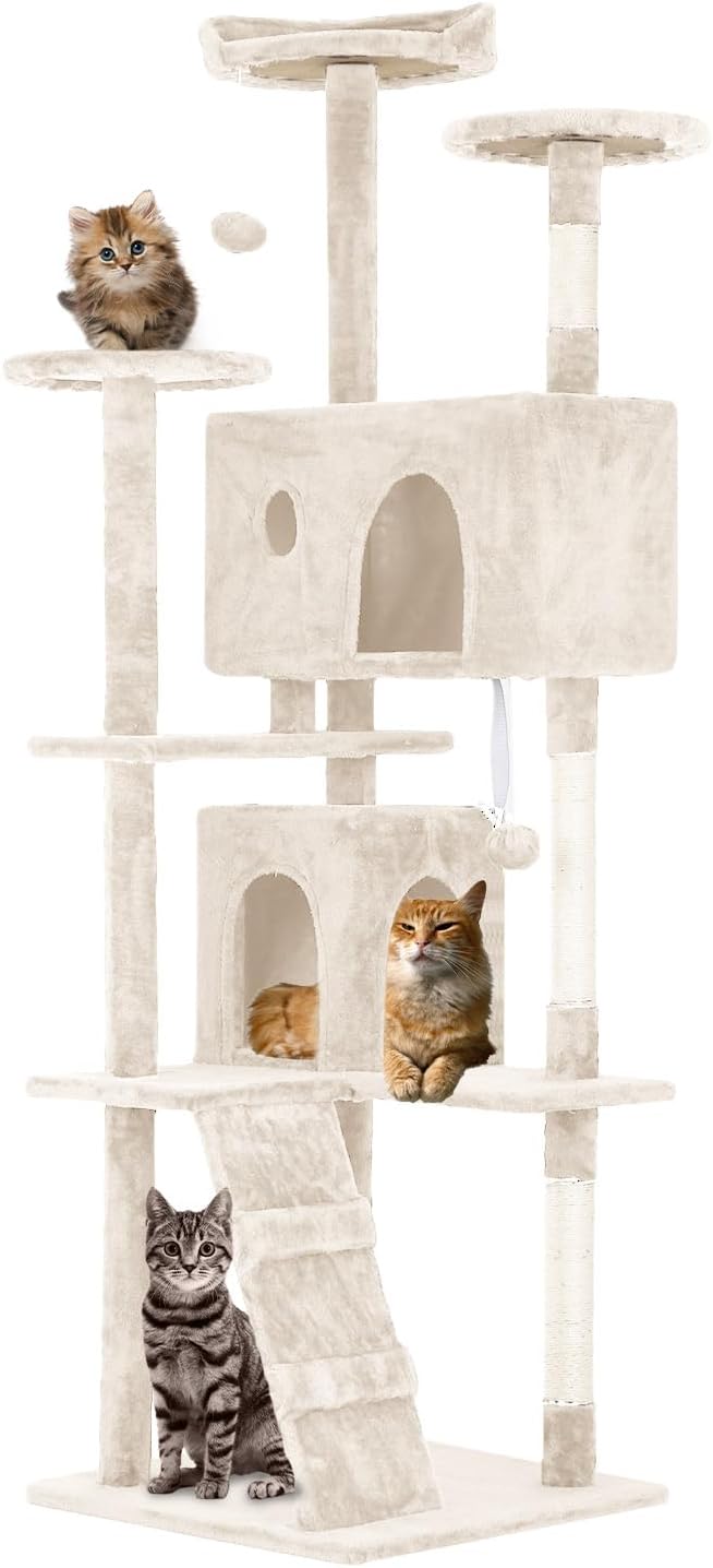 Cat Tree 54In Cat Tower Multi-Level Durable Cat Scratching Post & Cozy Fun Cat Jumping Platform Space Saving Cat Condo Pet Play House for Indoor Cats,Dark Gray