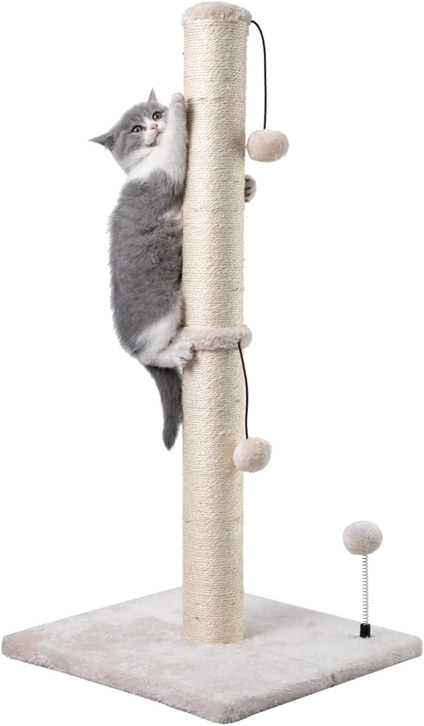 Cat Scratching Post Premium Basics Kitten Scratcher Sisal Scratch Posts with Hanging Ball 22In for Kittens or Smaller Cats (22 Inches for Kitten, Beige)