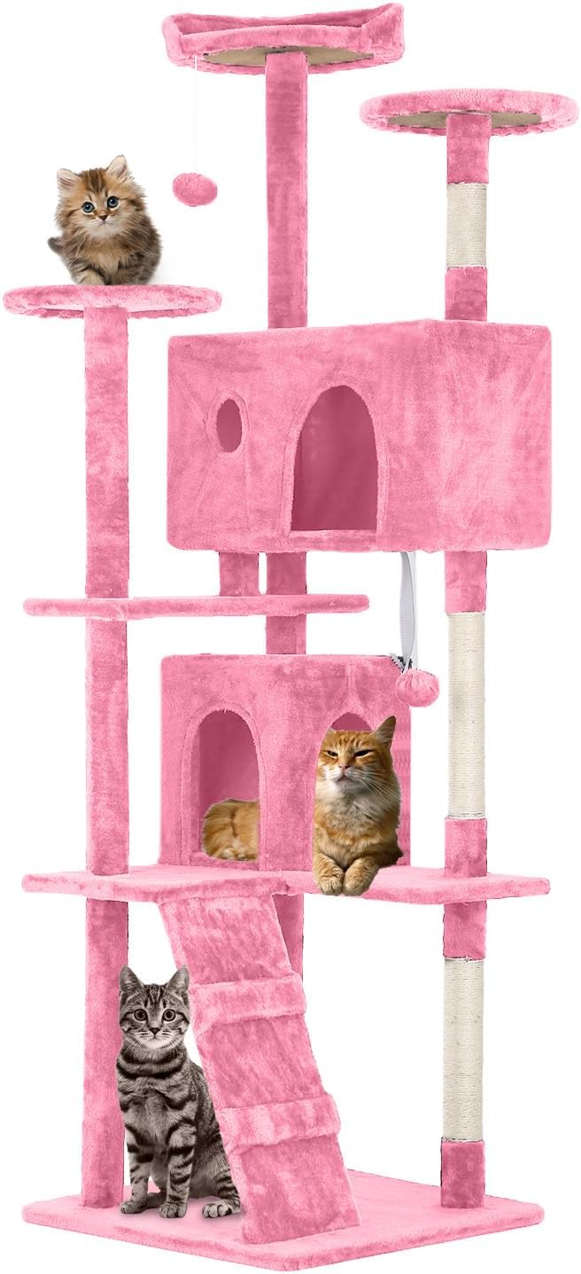 Cat Tree 54In Cat Tower Multi-Level Durable Cat Scratching Post & Cozy Fun Cat Jumping Platform Space Saving Cat Condo Pet Play House for Indoor Cats,Dark Gray