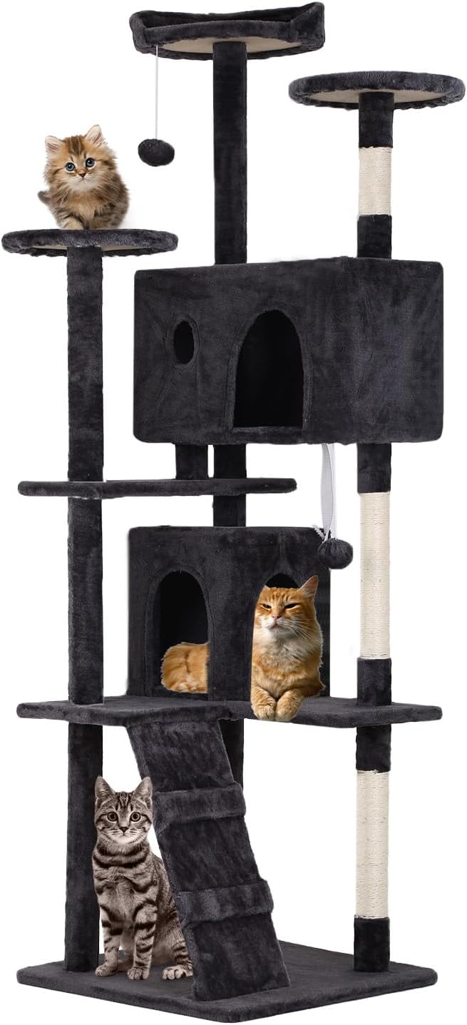 Cat Tree 54In Cat Tower Multi-Level Durable Cat Scratching Post & Cozy Fun Cat Jumping Platform Space Saving Cat Condo Pet Play House for Indoor Cats,Dark Gray