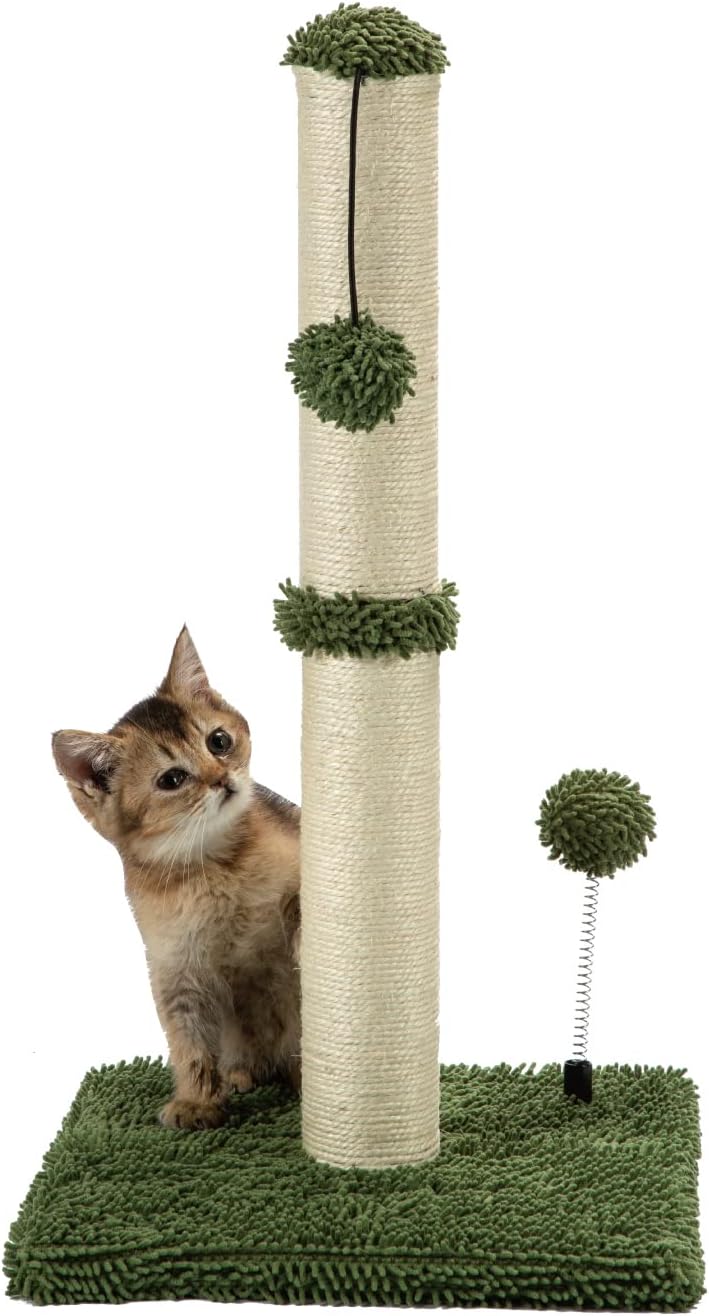 Cat Scratching Post Premium Basics Kitten Scratcher Sisal Scratch Posts with Hanging Ball 22In for Kittens or Smaller Cats (22 Inches for Kitten, Beige)