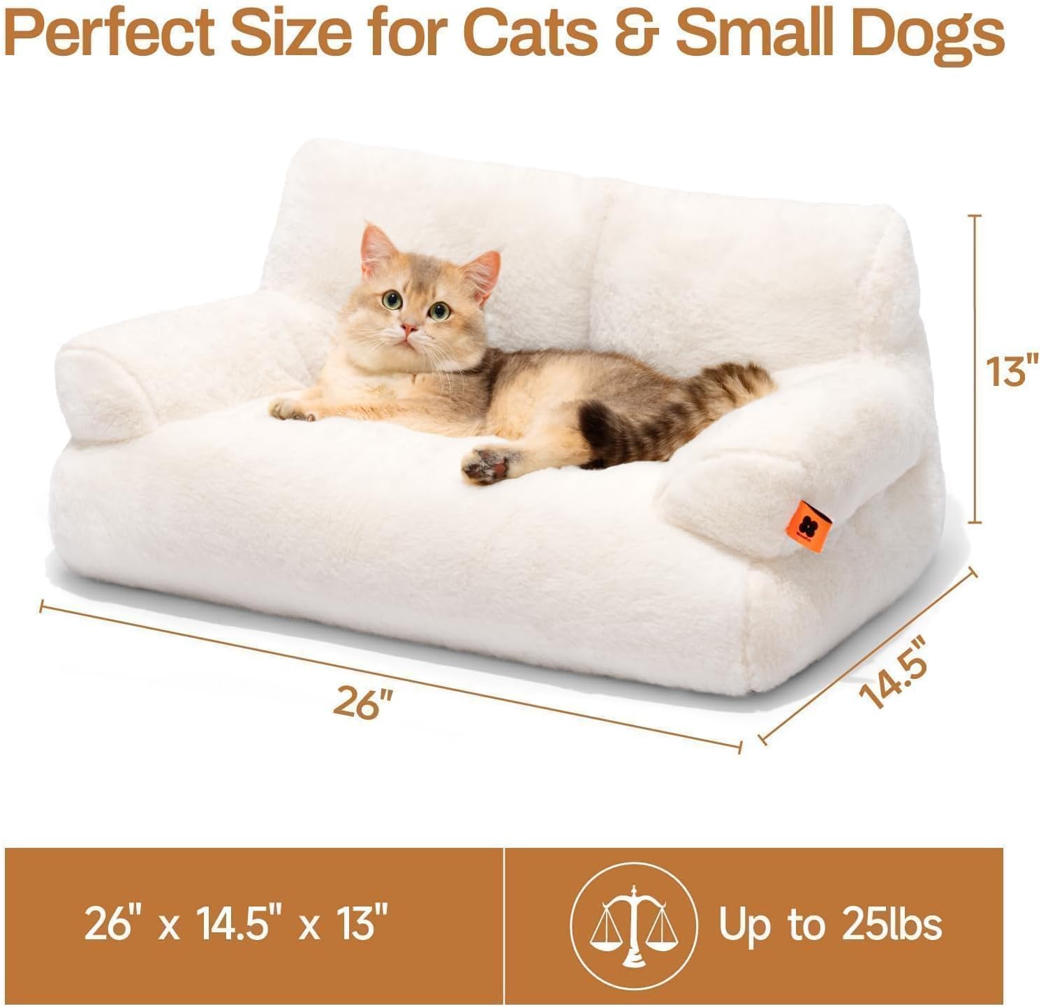 Cat Bed for Indoor Cats, Washable Dog Beds for Small Dogs & Cats with Removable Cover, Fluffy Cat Couch with Non-Slip Bottom (Beige, 26.0" L X 19.0" W X 13.0" Th)