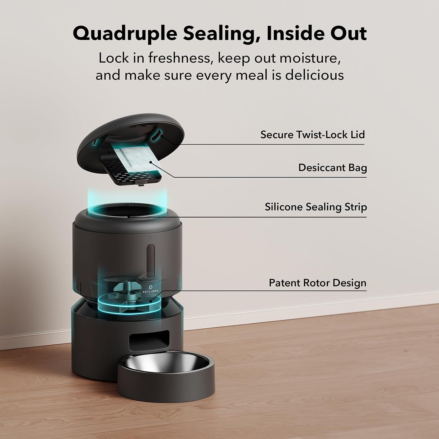 Automatic Cat Feeder, 5G Wifi Pet Feeder with Freshness Preservation, Timed Cat Feeders for Dry Food, up to 48 Portions 10 Meals per Day, Granary Pet Feeder for Cat/Dog