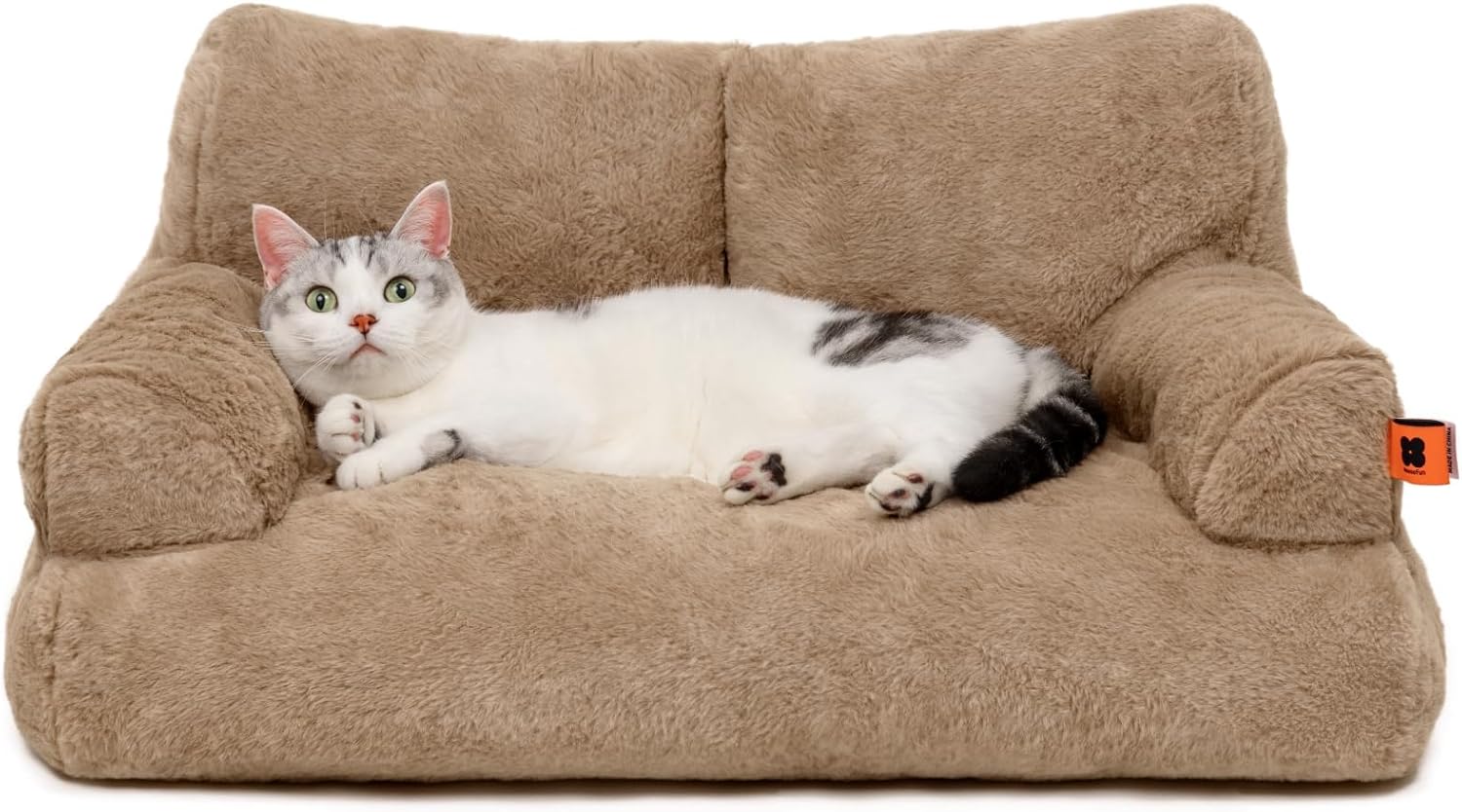 Cat Bed for Indoor Cats, Washable Dog Beds for Small Dogs & Cats with Removable Cover, Fluffy Cat Couch with Non-Slip Bottom (Beige, 26.0" L X 19.0" W X 13.0" Th)