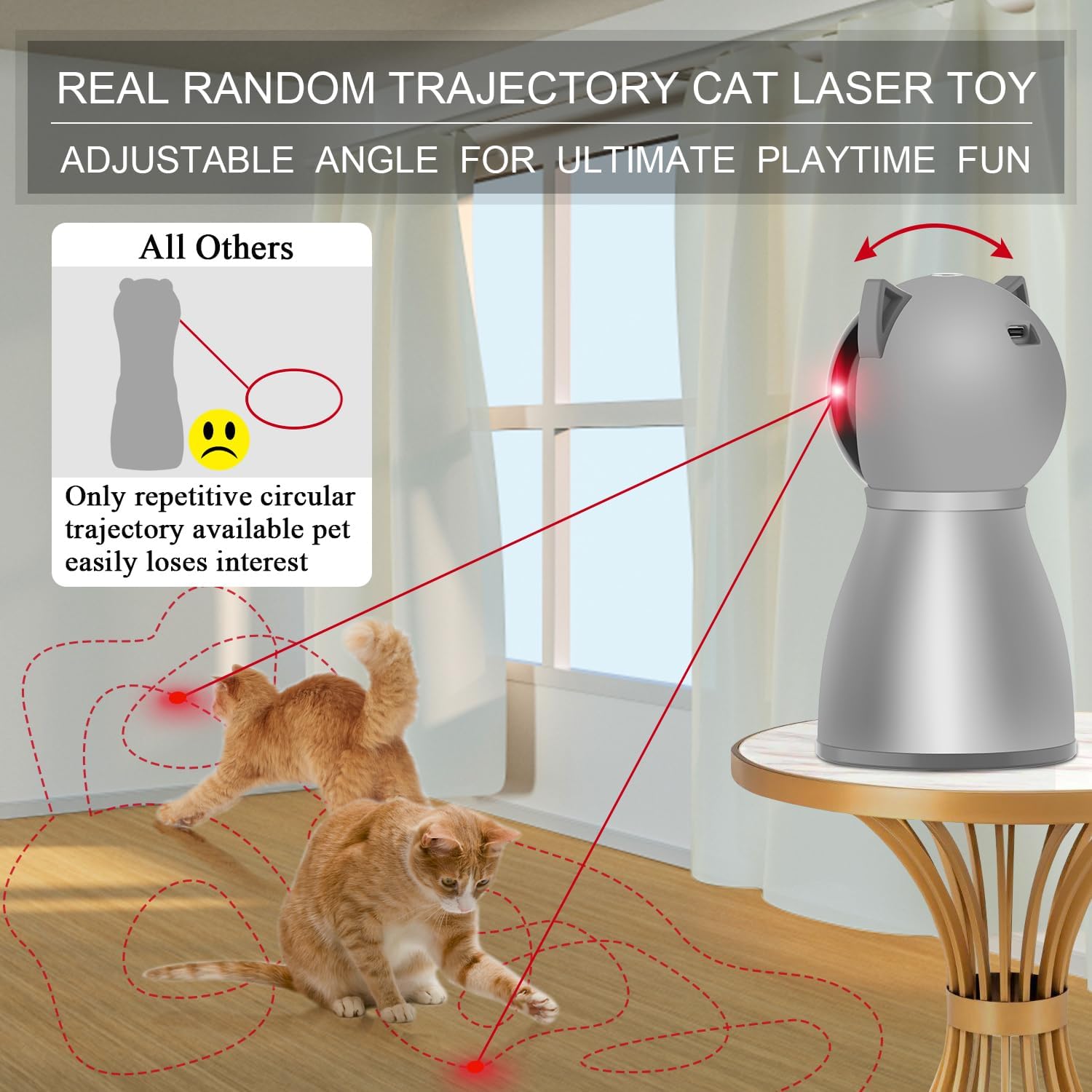 Laser Cat Toys for Indoor Cats,The 4Th Generation Real Random Trajectory Motion Activated Rechargeable Automatic Cat Laser Toy,Interactive Cat Toys for Bored Indoor Adult Cats/Kittens (Gray)