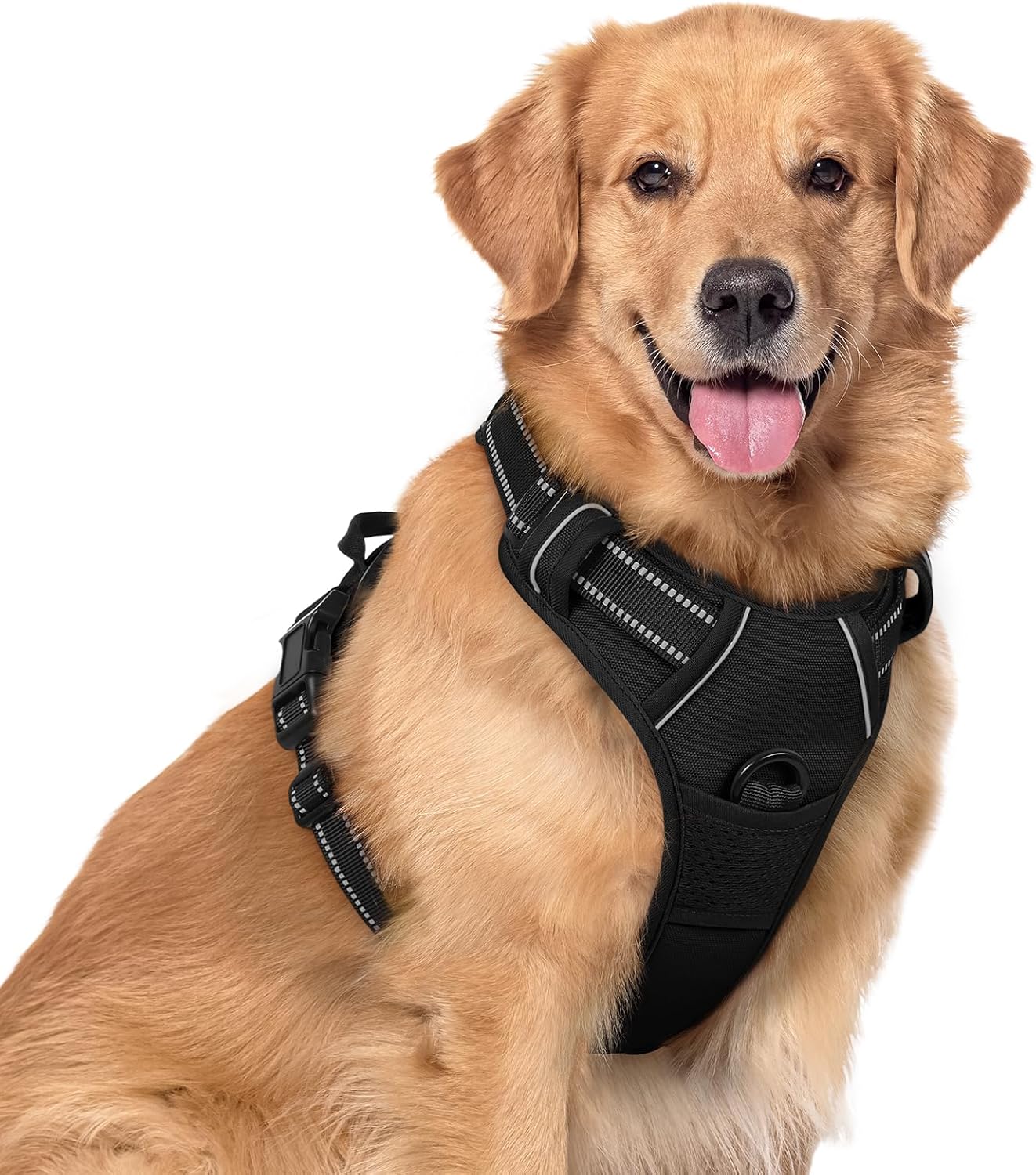 Dog Harness No Pull with 2 Leash Clips, Adjustable Soft Padded, Reflective Oxford No Choke Pet Vest with Easy Control Handle for Large Dogs, Beige, XL