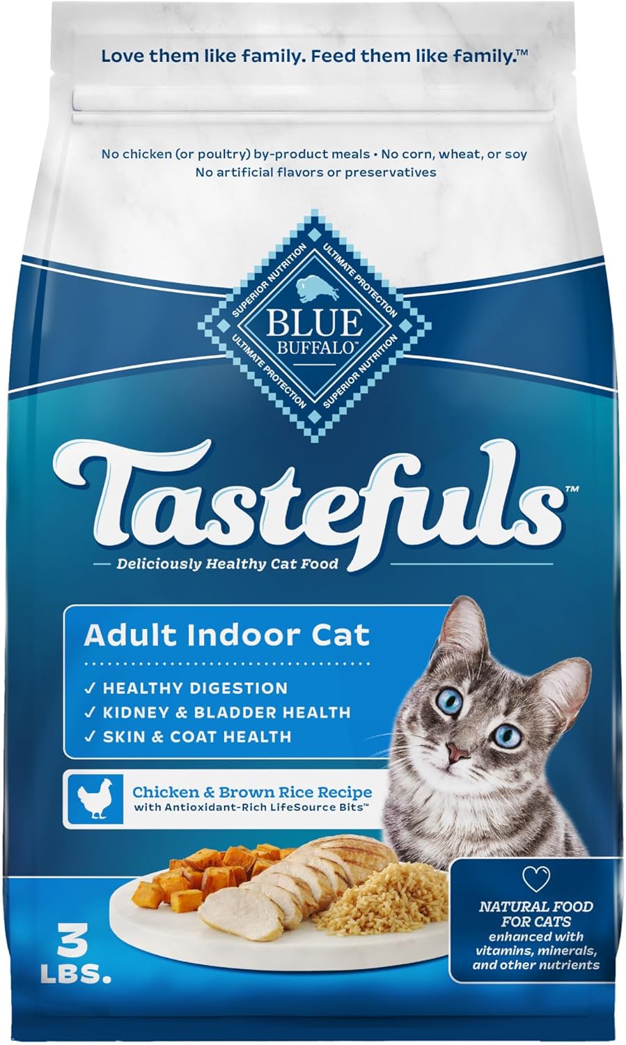 Tastefuls Natural Dry Food for Adult Indoor Cats, Chicken & Brown Rice Recipe, 7-Lb. Bag