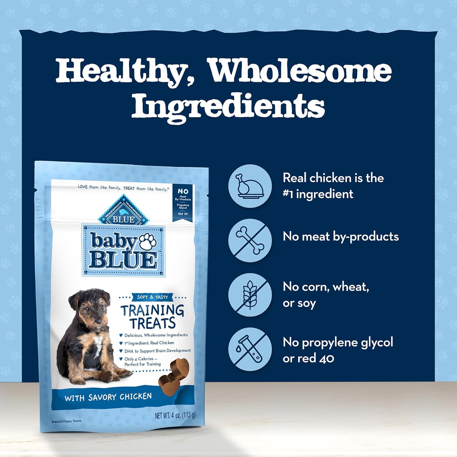 Baby BLUE Training Treats Natural Puppy Soft Dog Treats, Savory Chicken 4-Oz Bag