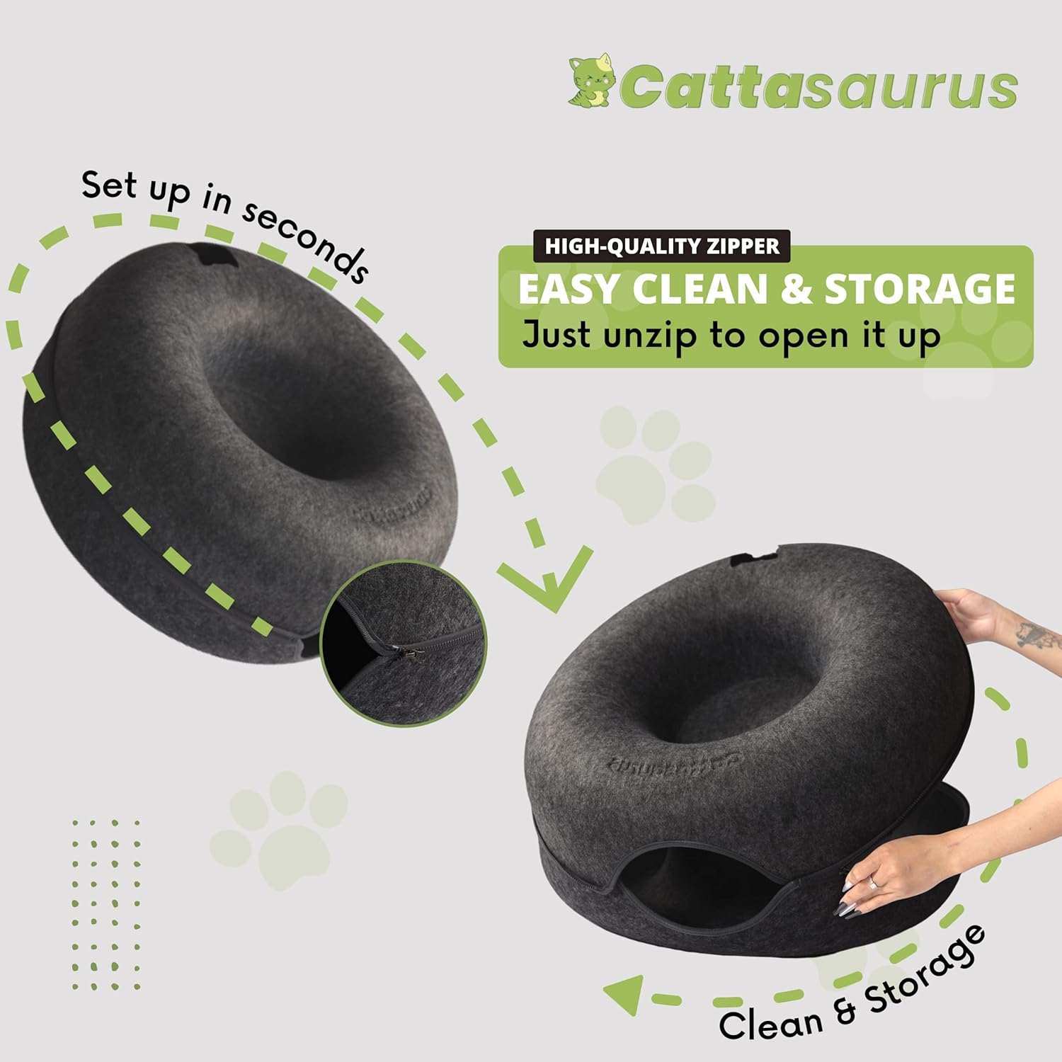 Peekaboo Cat Cave for Multiple & Large Cats up to 30-45 Lbs, Scratch Detachable & Washable Tunnel Bed, Comfy Donut Cat Cave (Dark Gray, Large)