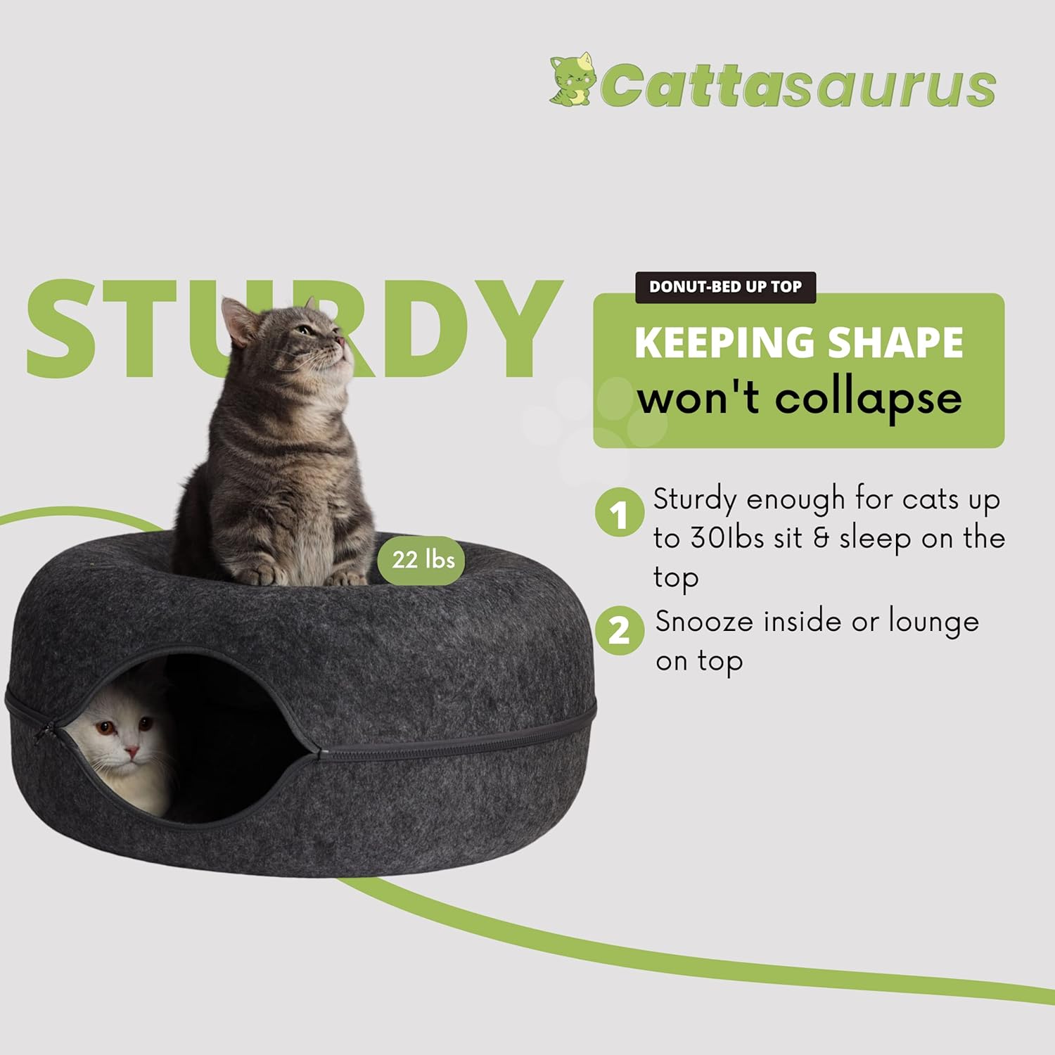 Peekaboo Cat Cave for Multiple & Large Cats up to 30-45 Lbs, Scratch Detachable & Washable Tunnel Bed, Comfy Donut Cat Cave (Dark Gray, Large)