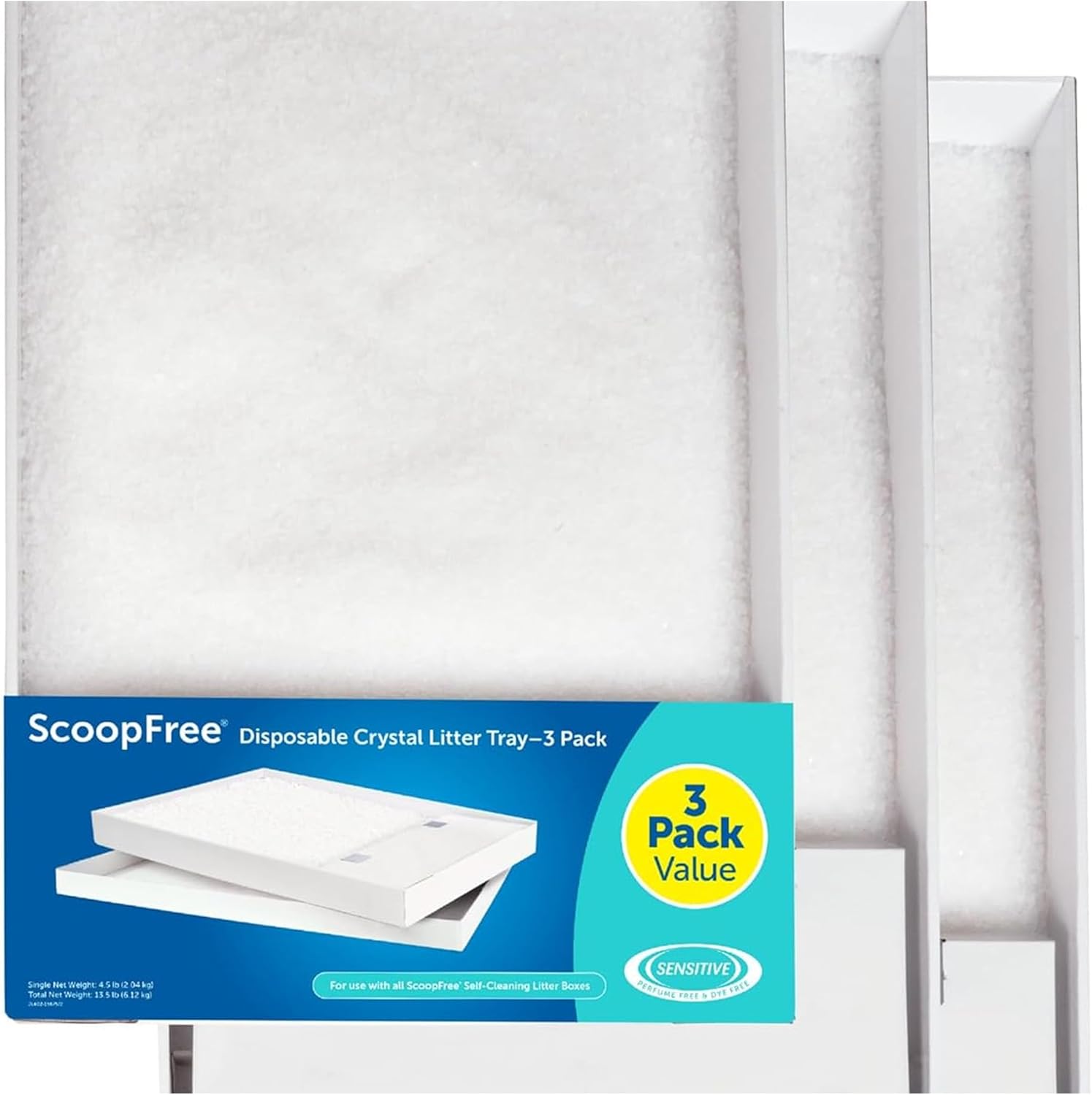 Scoopfree Crystal Cat Litter & Refill Tray with Lid, Fresh Scent, 4.3 Lb Bag with Each Tray, Pack of 3