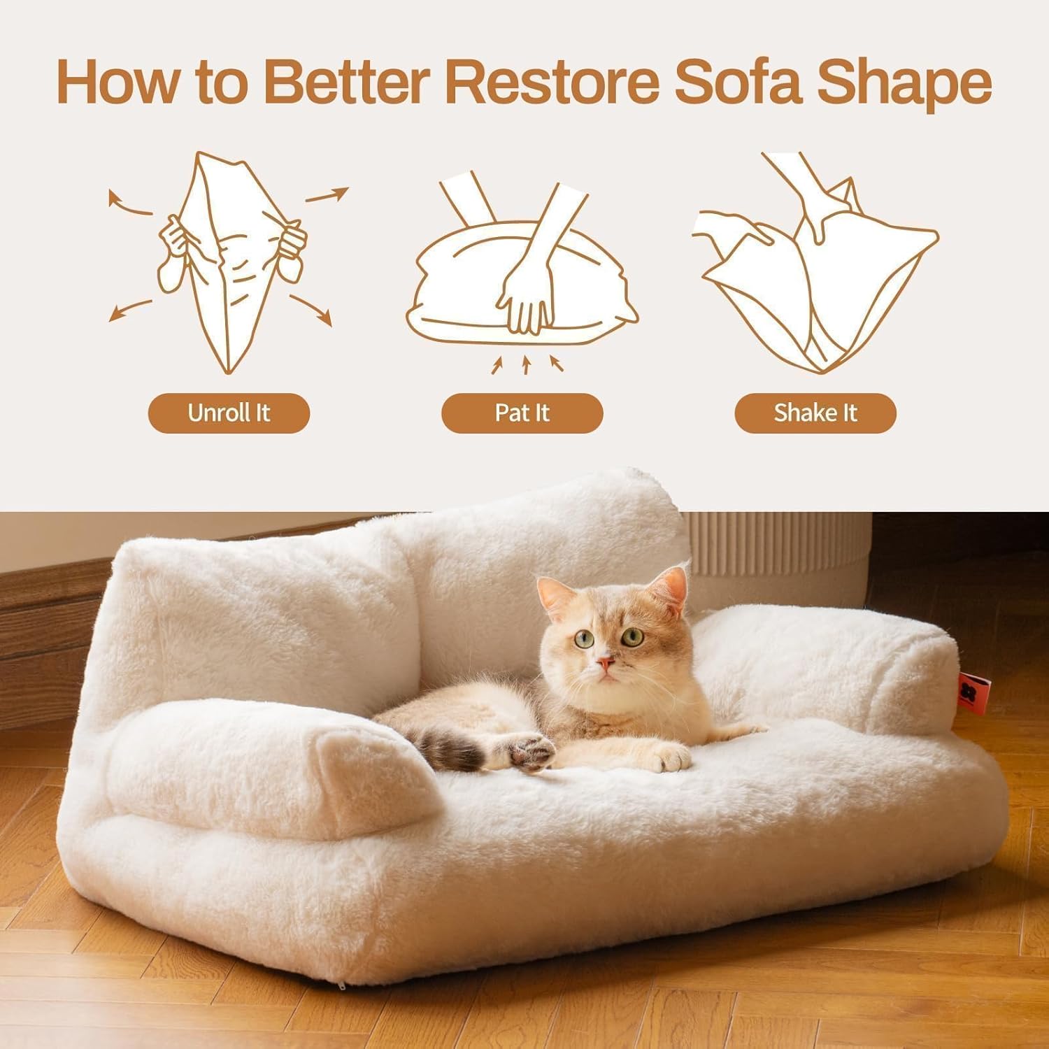 Cat Bed for Indoor Cats, Washable Dog Beds for Small Dogs & Cats with Removable Cover, Fluffy Cat Couch with Non-Slip Bottom (Beige, 26.0" L X 19.0" W X 13.0" Th)