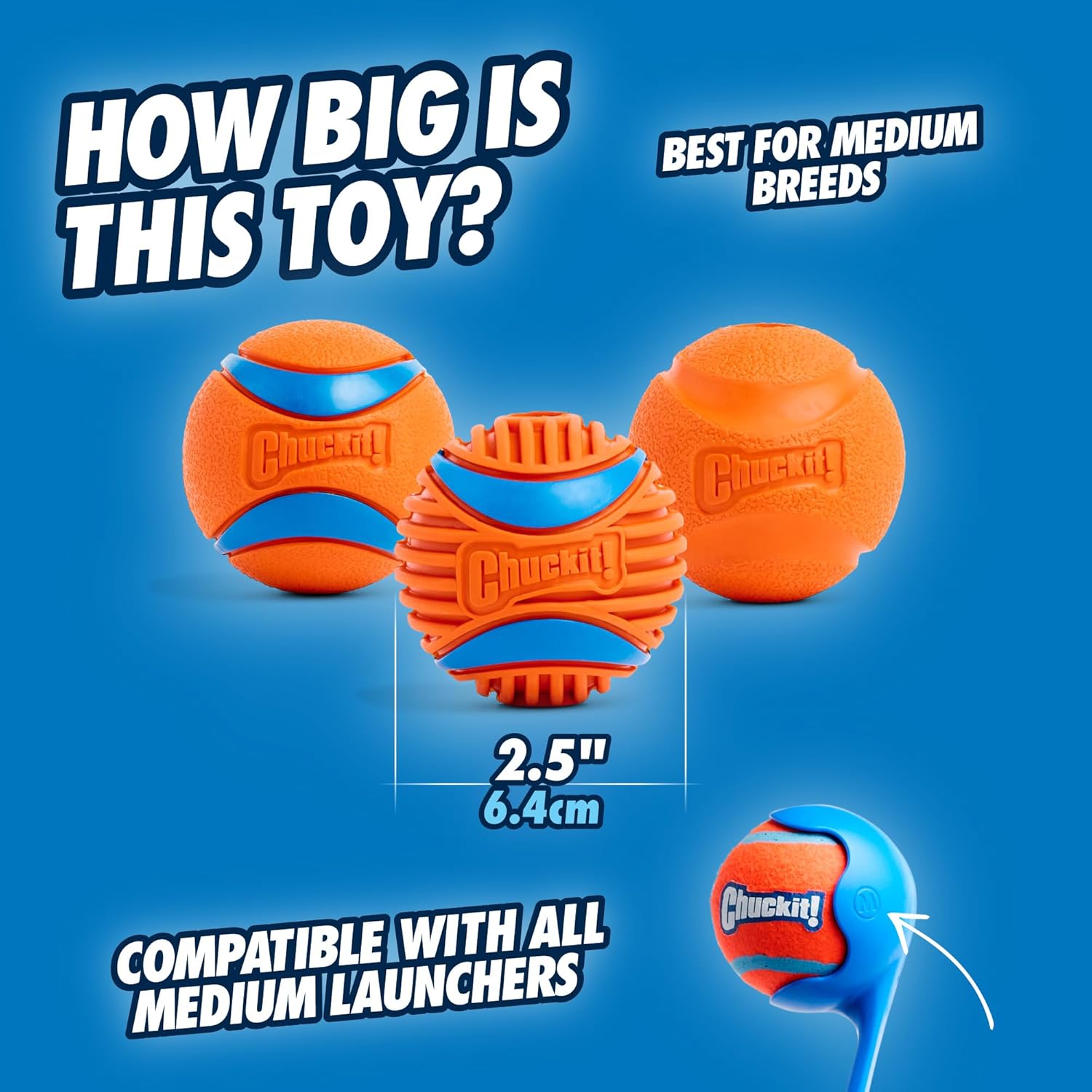 Dog Balls - Interactive Dog Toys, High-Bounce Fetch Ball, Floating Ultra and Rugged Balls, Durable - Size Medium, 2.5-Inch Diameter, Set of 3