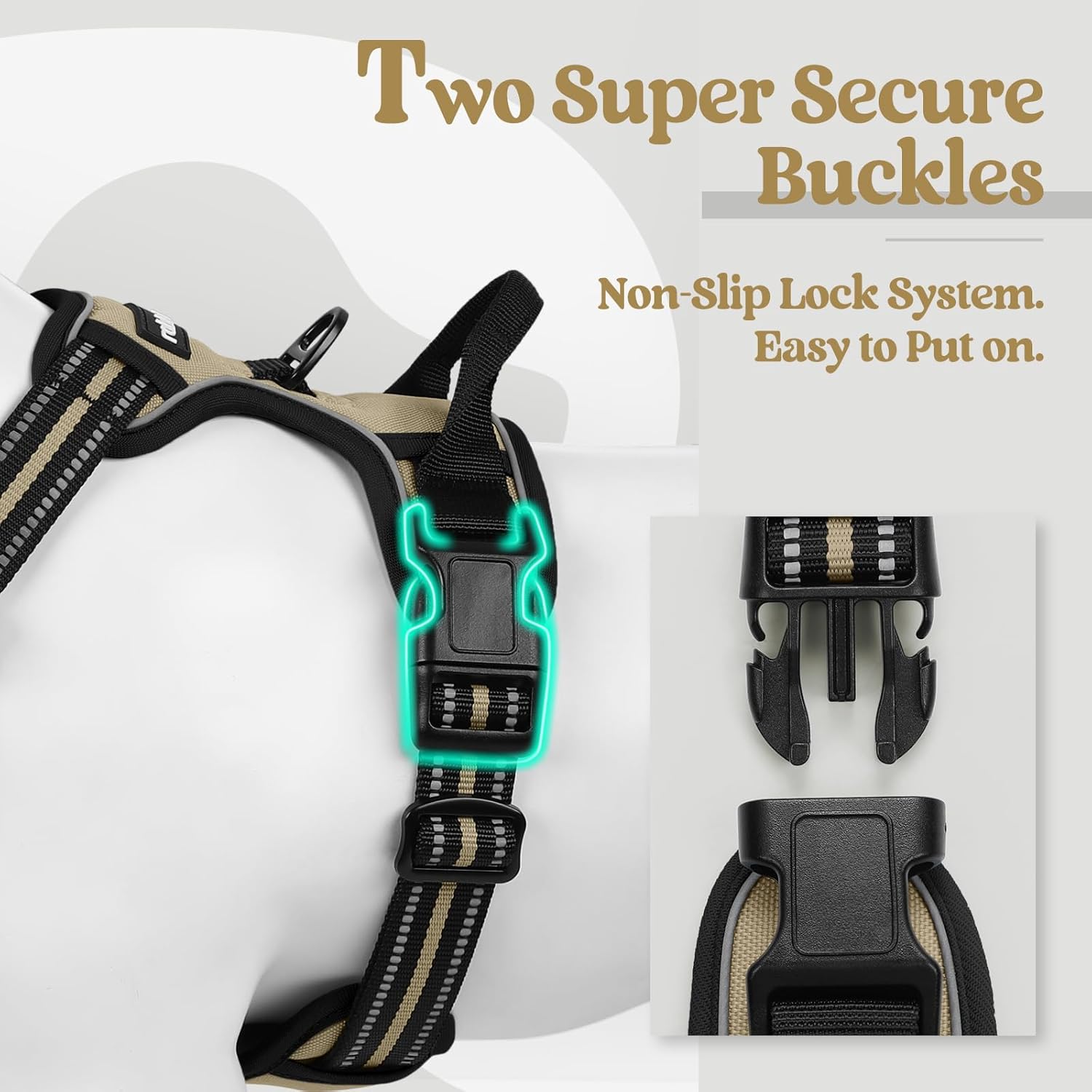 Dog Harness No Pull with 2 Leash Clips, Adjustable Soft Padded, Reflective Oxford No Choke Pet Vest with Easy Control Handle for Large Dogs, Beige, XL