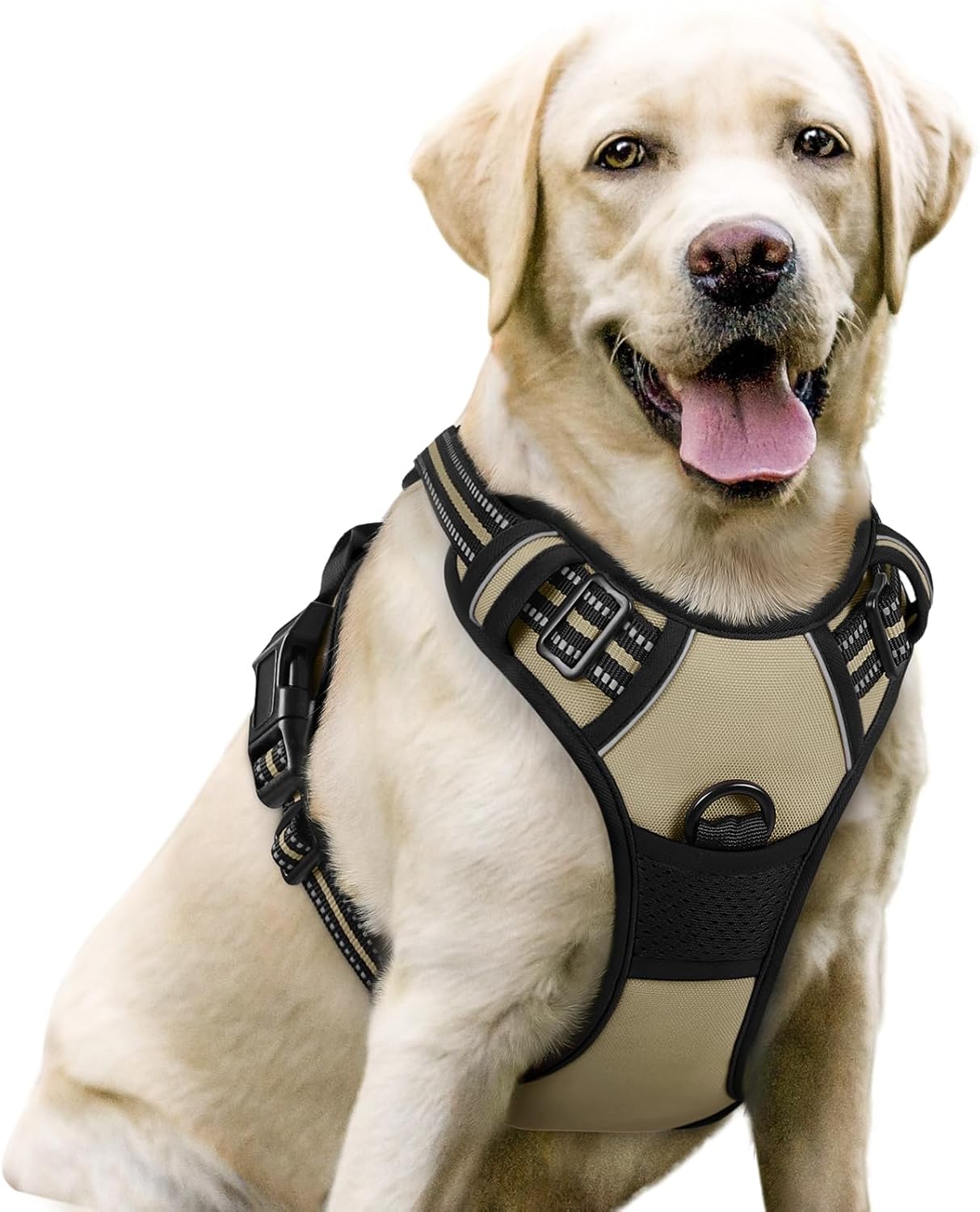 Dog Harness No Pull with 2 Leash Clips, Adjustable Soft Padded, Reflective Oxford No Choke Pet Vest with Easy Control Handle for Large Dogs, Beige, XL