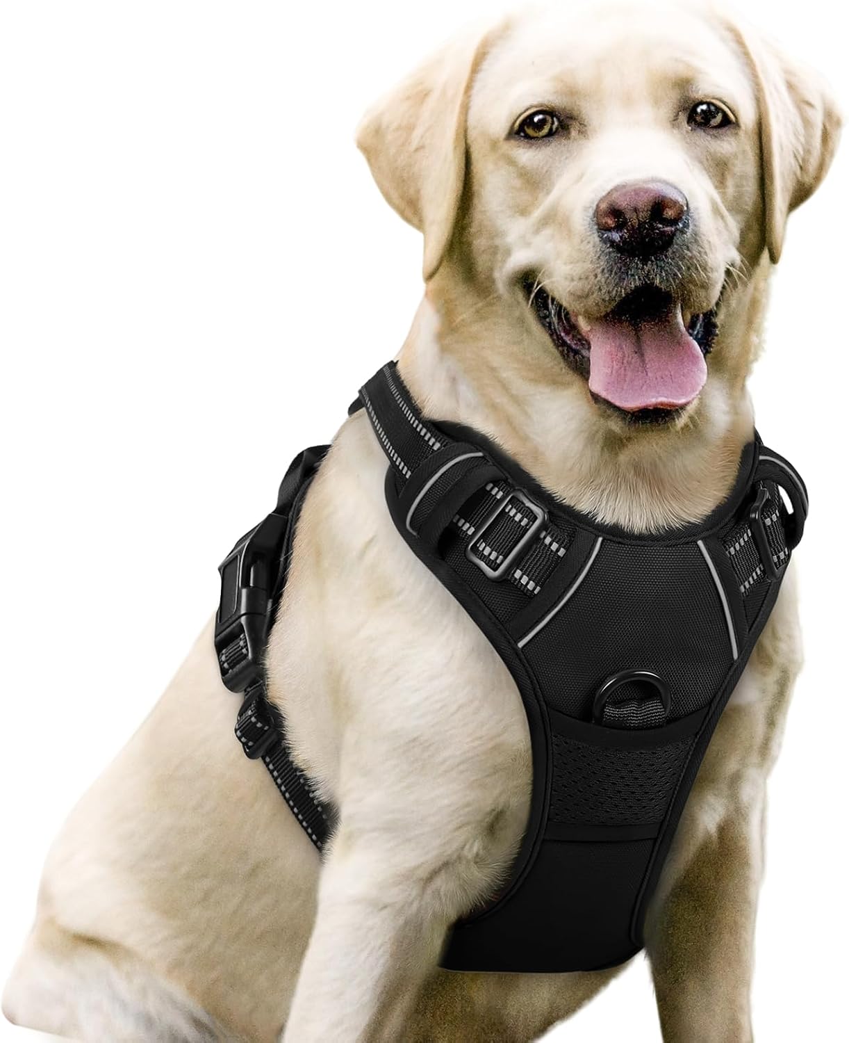 Dog Harness No Pull with 2 Leash Clips, Adjustable Soft Padded, Reflective Oxford No Choke Pet Vest with Easy Control Handle for Large Dogs, Beige, XL