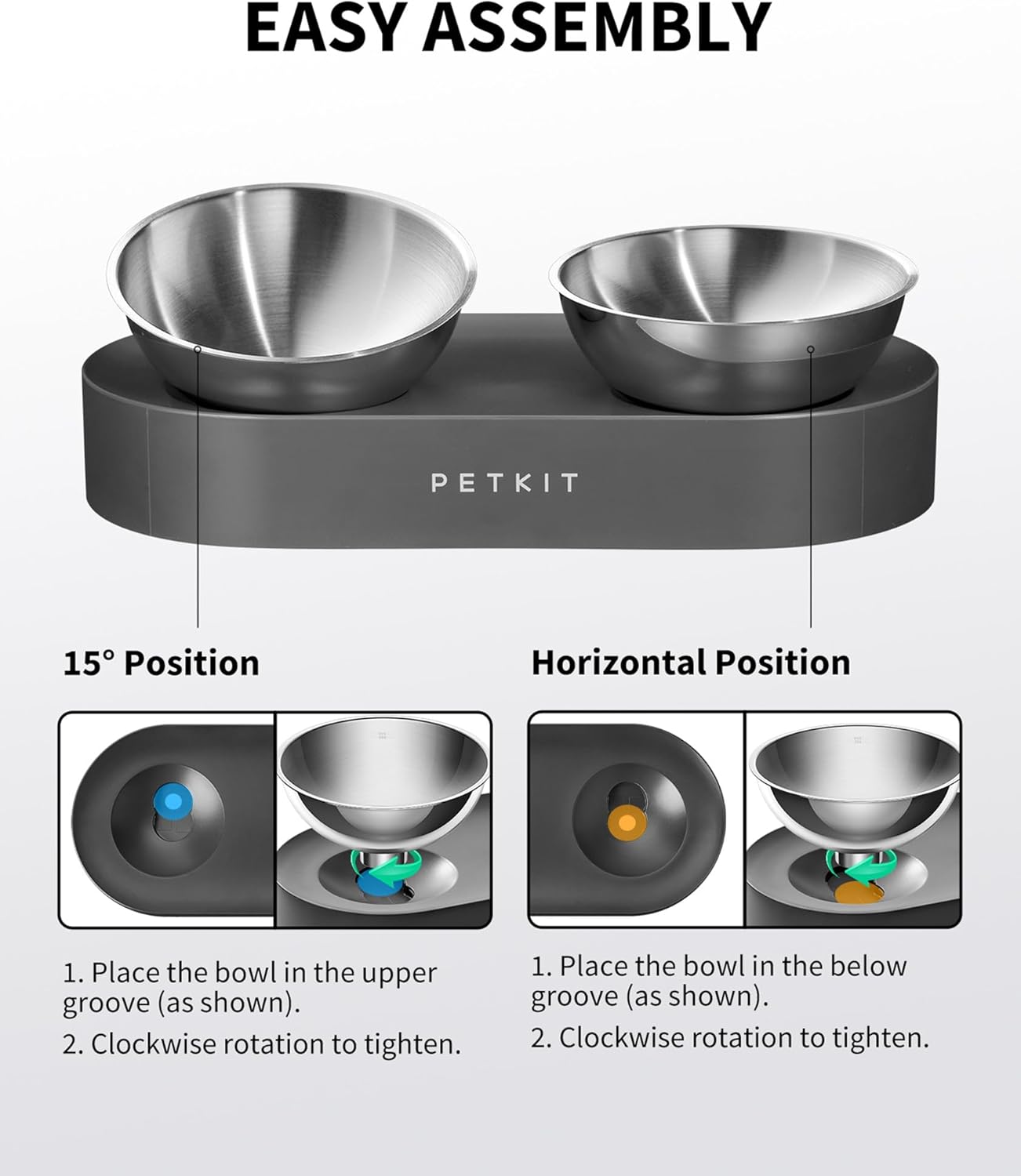 Raised Dog Cat Food Bowl 304 Stainless Steel, Elevated Pet Food and Water Bowl Dishes, Elevated Cat Bowls, Non-Slip Tilted Cat Bowl No Spill