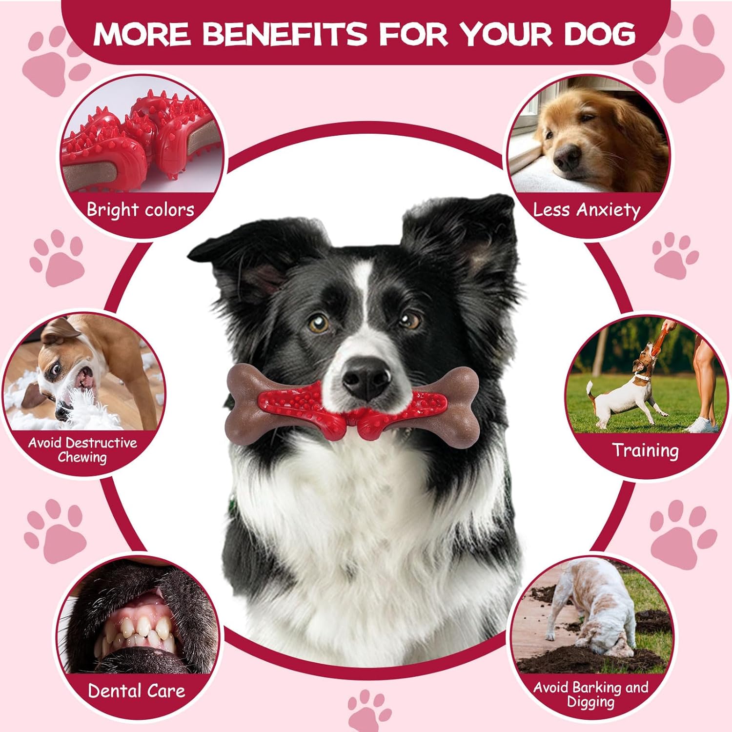 Durable Dog Chew Toys for Large Dogs - Tough Bone-Shaped Dental Chew with TPR Rubber & Wood Fiber, Teething & Aggressive Chewer Toys for Medium/Large Breed, Long-Lasting Teeth Cleaning & Stimulation