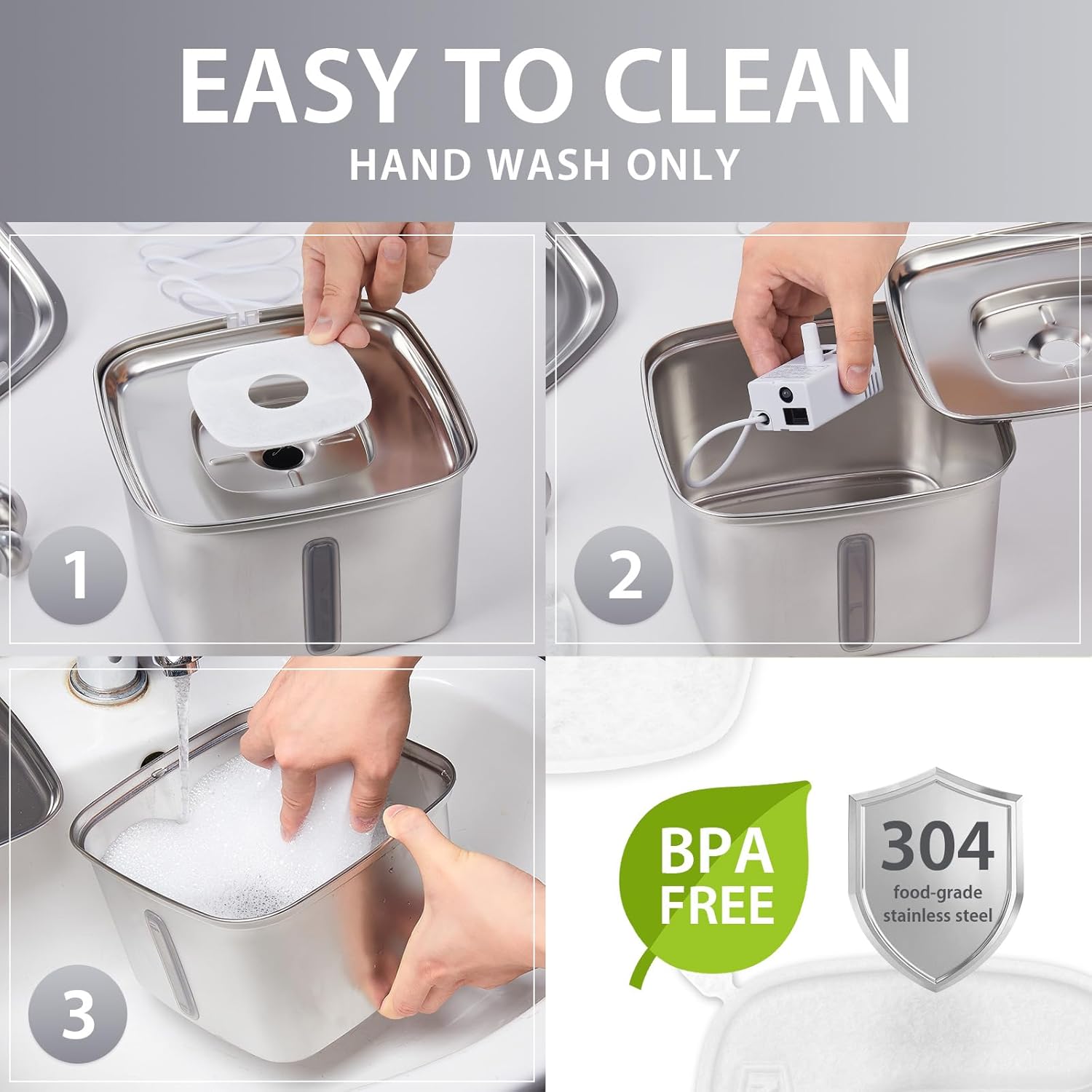 Innovation Award Winner Stainless Steel Cat Water Fountain, 95Oz/2.8L Automatic Pet Fountain Dog Water Dispenser with Replacement Filters & Silicone Mat for Cats, Dogs, Multiple Pets (Silver)