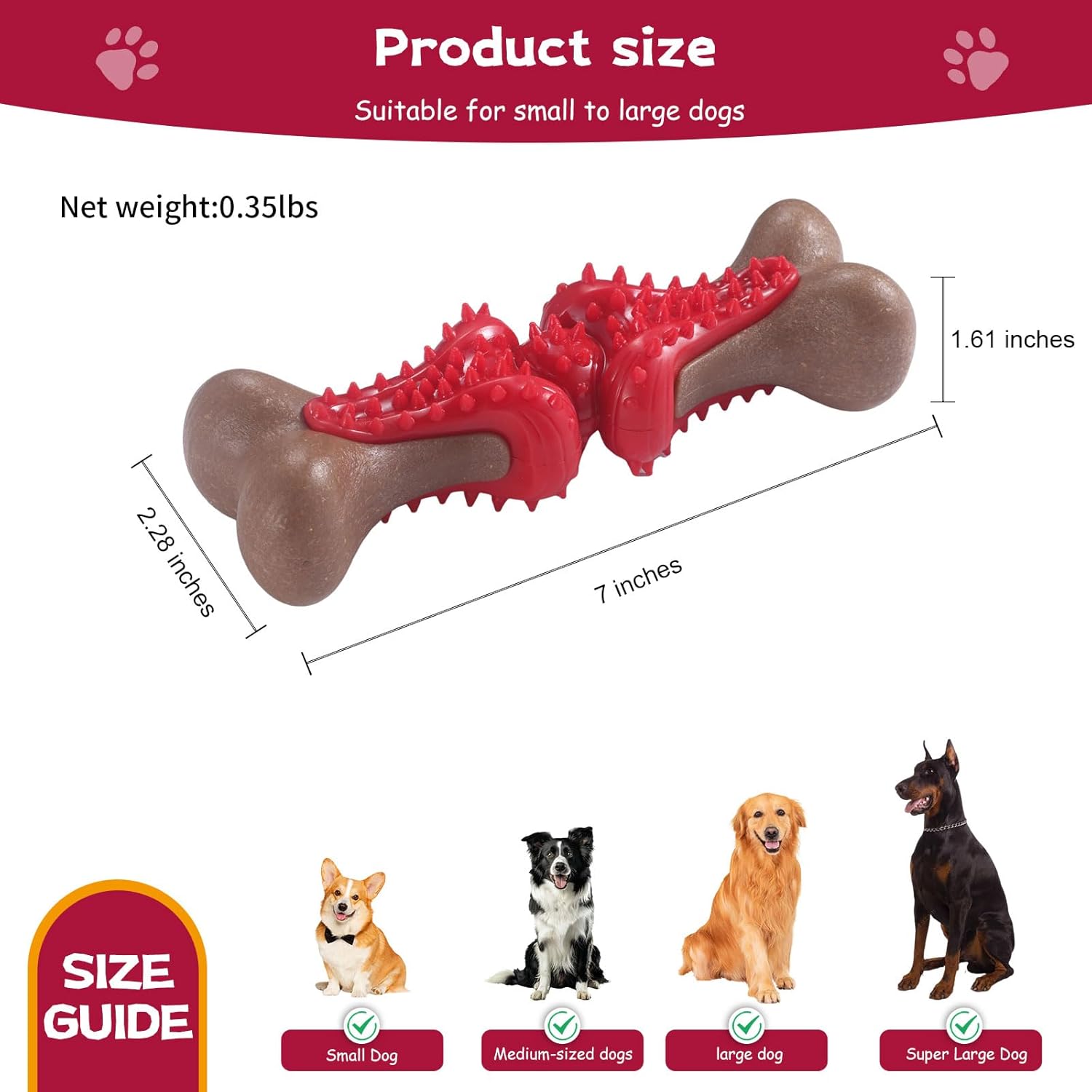 Durable Dog Chew Toys for Large Dogs - Tough Bone-Shaped Dental Chew with TPR Rubber & Wood Fiber, Teething & Aggressive Chewer Toys for Medium/Large Breed, Long-Lasting Teeth Cleaning & Stimulation