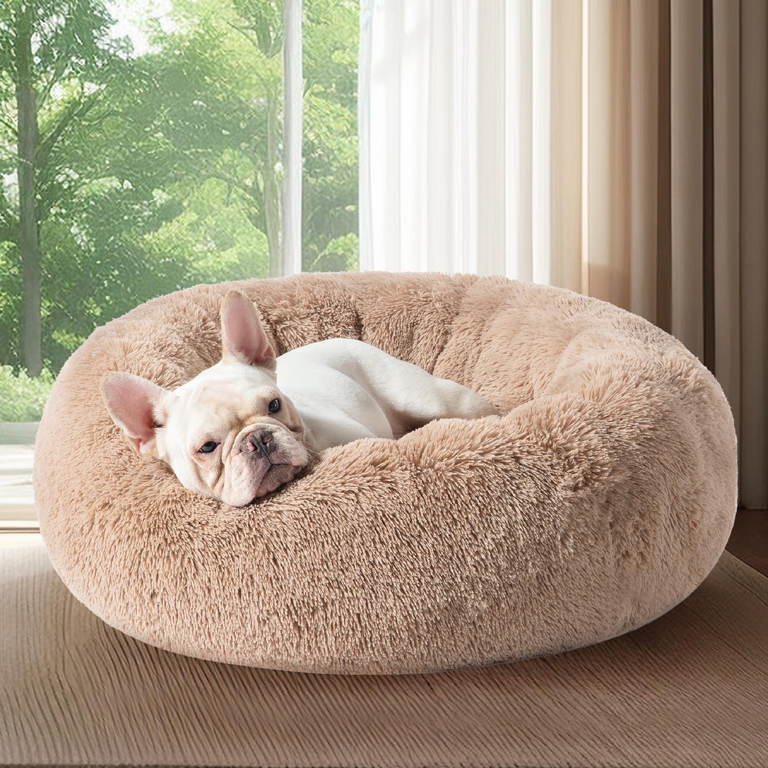 Calming Cat Beds for Indoor Cats - Small Cat Bed Washable 20 Inches, Anti-Slip round Fluffy Plush Faux Fur Pet Bed, Fits up to 15 Lbs Pets, Aqua Blue