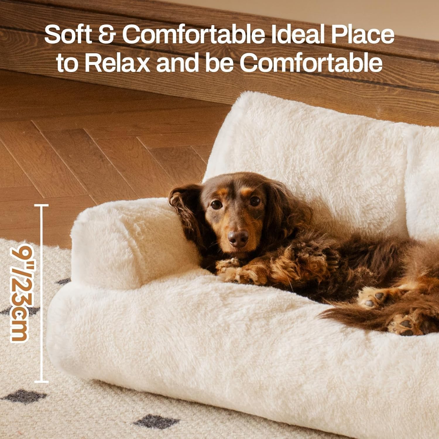 Cat Bed for Indoor Cats, Washable Dog Beds for Small Dogs & Cats with Removable Cover, Fluffy Cat Couch with Non-Slip Bottom (Beige, 26.0" L X 19.0" W X 13.0" Th)