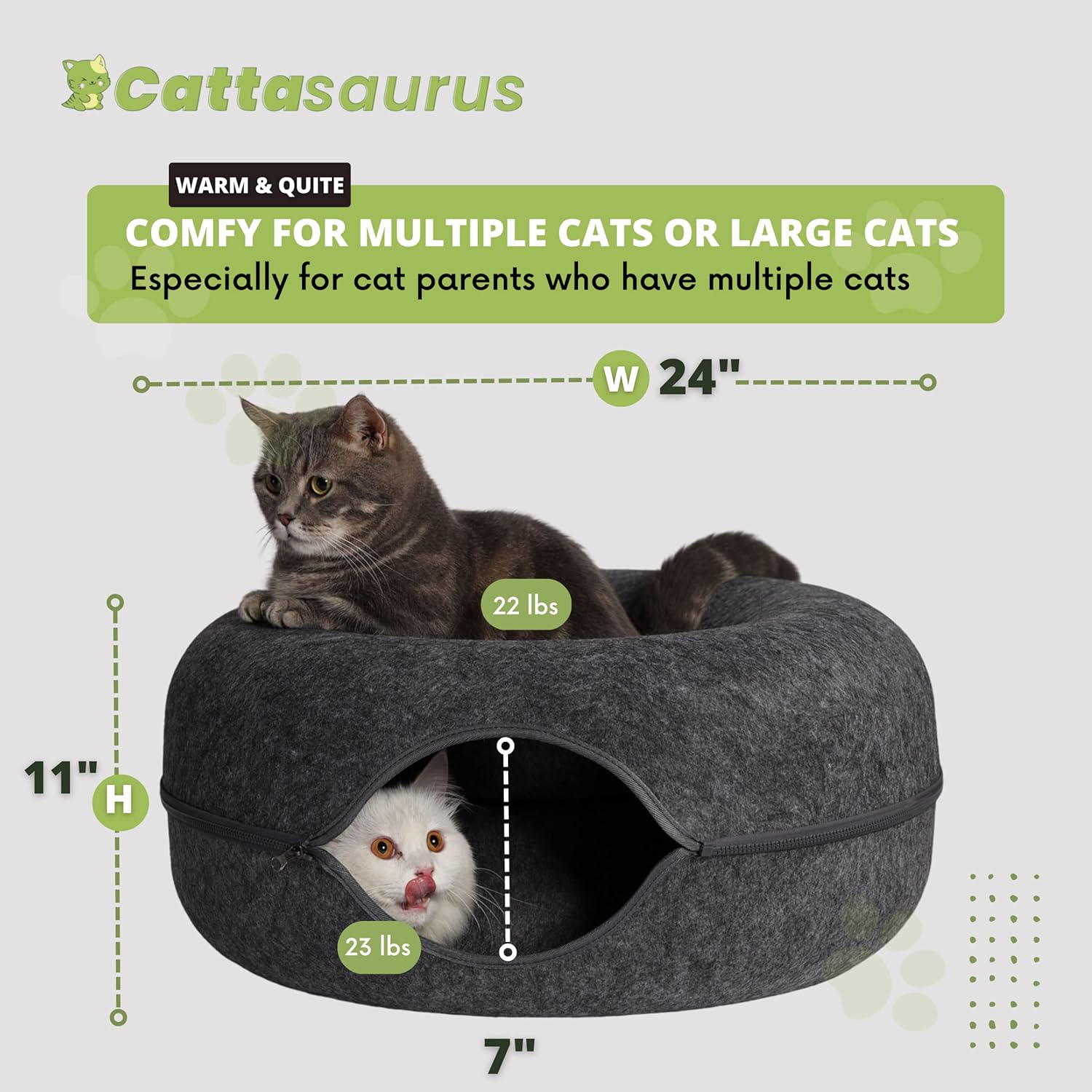 Peekaboo Cat Cave for Multiple & Large Cats up to 30-45 Lbs, Scratch Detachable & Washable Tunnel Bed, Comfy Donut Cat Cave (Dark Gray, Large)