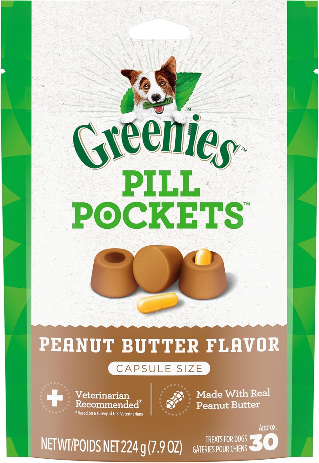 Pill Pockets for Dogs Large Size, Soft Dog Treats, with Real Peanut Butter, 15.8 Oz. Pouch (60 Treats)