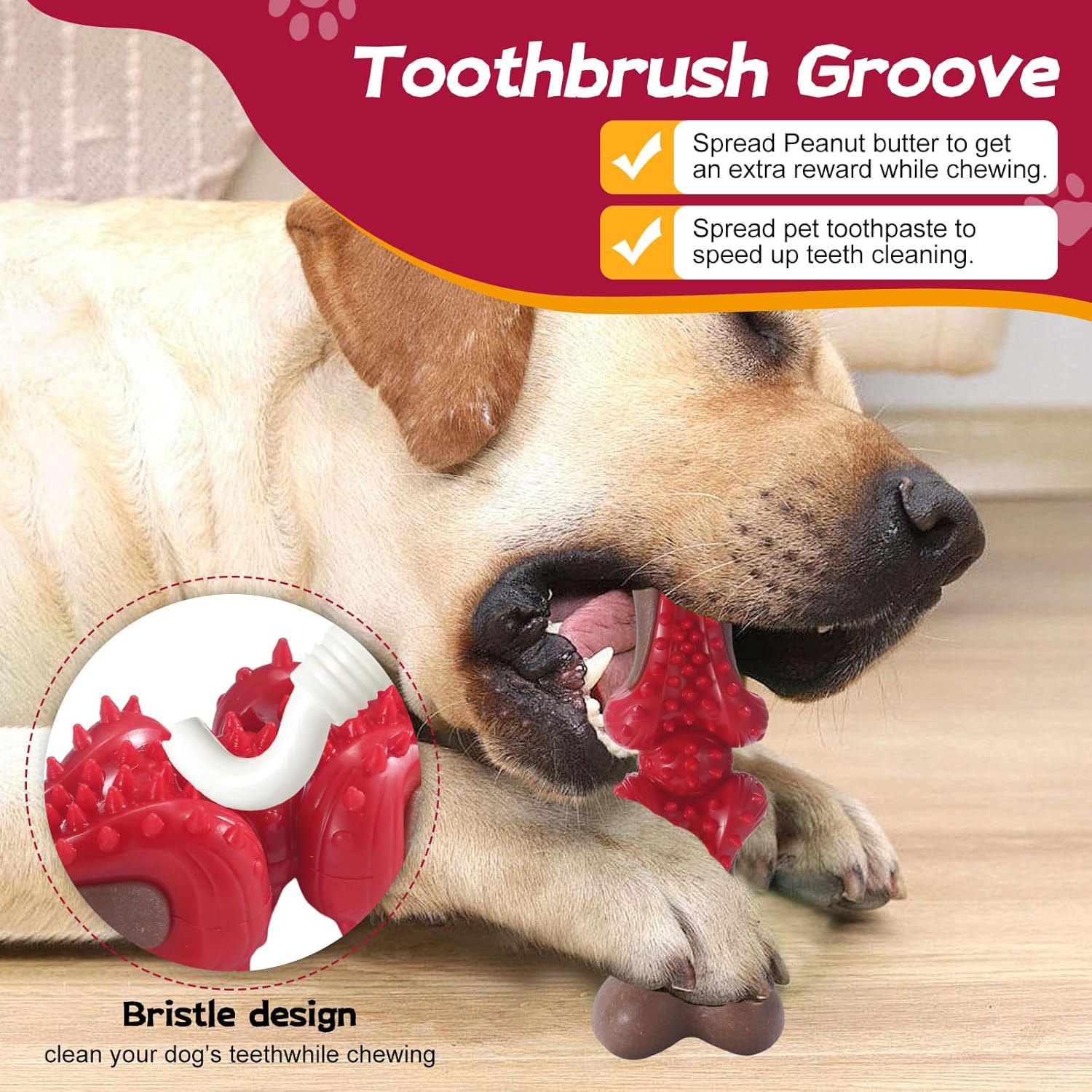 Durable Dog Chew Toys for Large Dogs - Tough Bone-Shaped Dental Chew with TPR Rubber & Wood Fiber, Teething & Aggressive Chewer Toys for Medium/Large Breed, Long-Lasting Teeth Cleaning & Stimulation