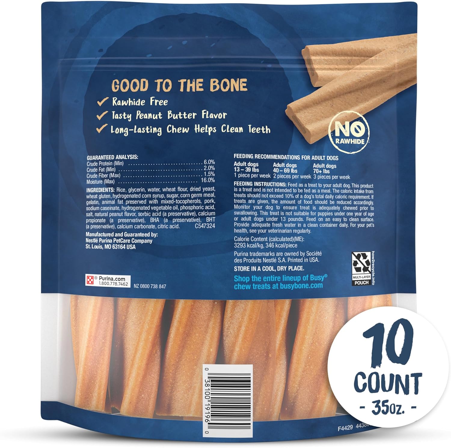 Bone Adult Dog Chew Bone Treats, Peanut Butter - 10 Ct. Pouch