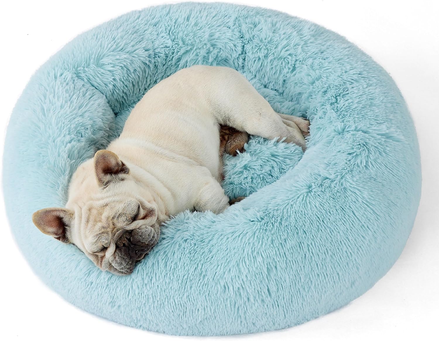Calming Cat Beds for Indoor Cats - Small Cat Bed Washable 20 Inches, Anti-Slip round Fluffy Plush Faux Fur Pet Bed, Fits up to 15 Lbs Pets, Aqua Blue