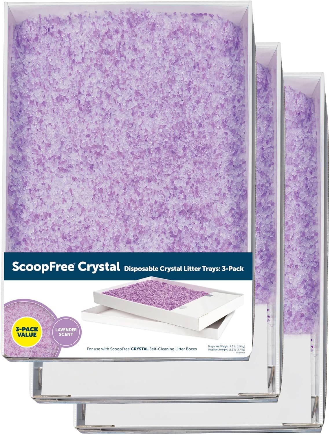 Scoopfree Crystal Cat Litter & Refill Tray with Lid, Fresh Scent, 4.3 Lb Bag with Each Tray, Pack of 3