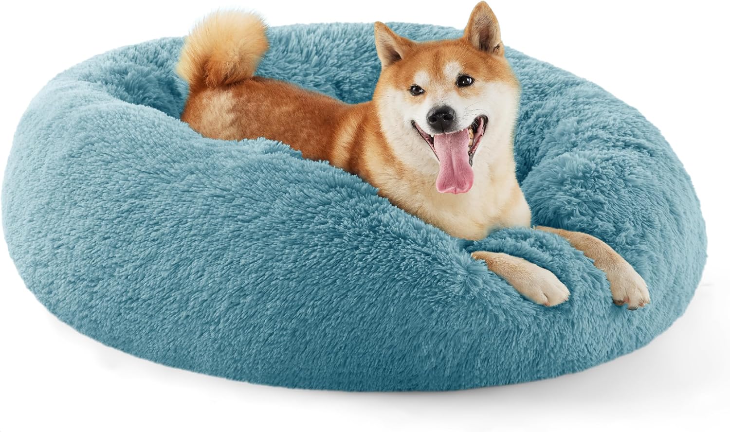 Calming Cat Beds for Indoor Cats - Small Cat Bed Washable 20 Inches, Anti-Slip round Fluffy Plush Faux Fur Pet Bed, Fits up to 15 Lbs Pets, Aqua Blue