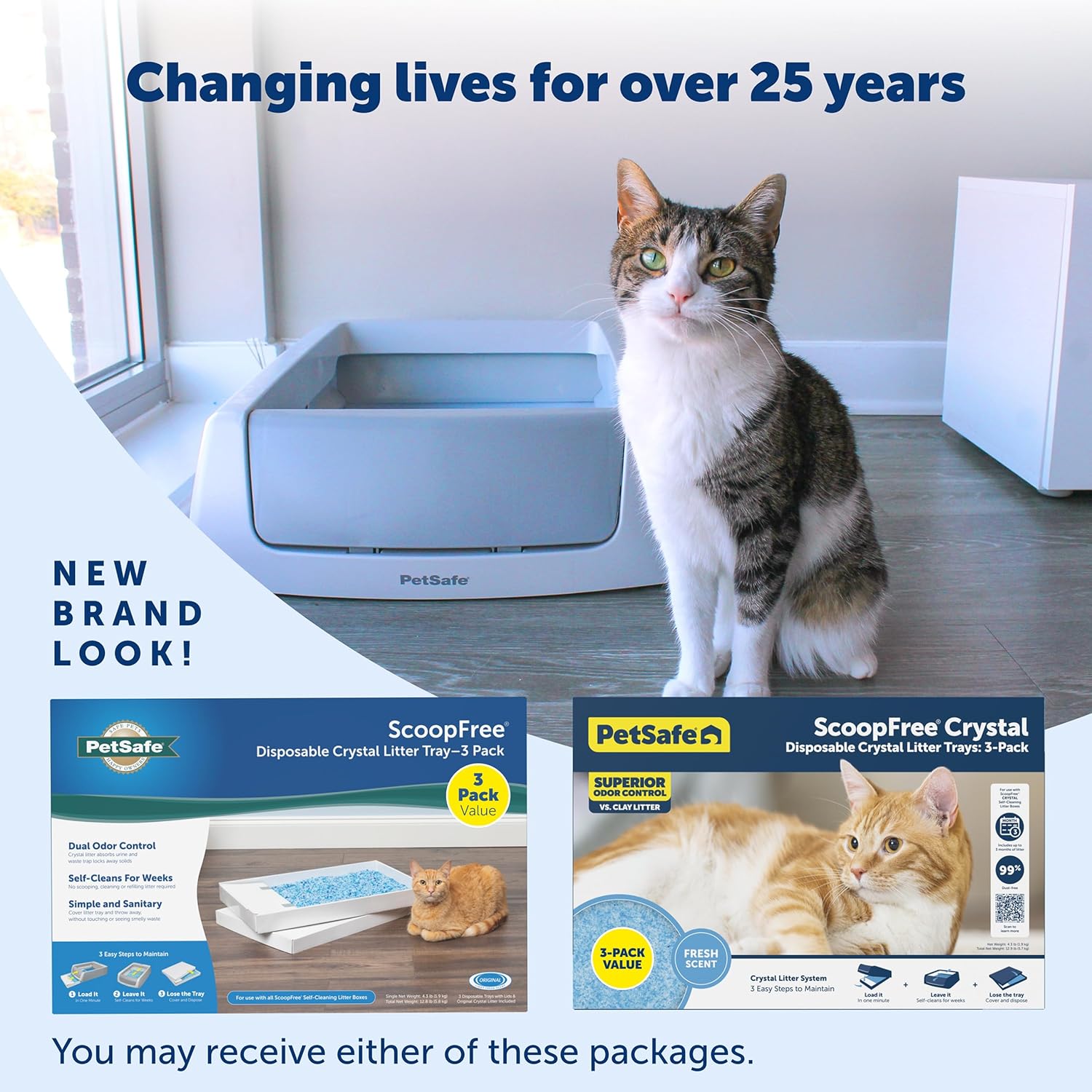 Scoopfree Crystal Cat Litter & Refill Tray with Lid, Fresh Scent, 4.3 Lb Bag with Each Tray, Pack of 3
