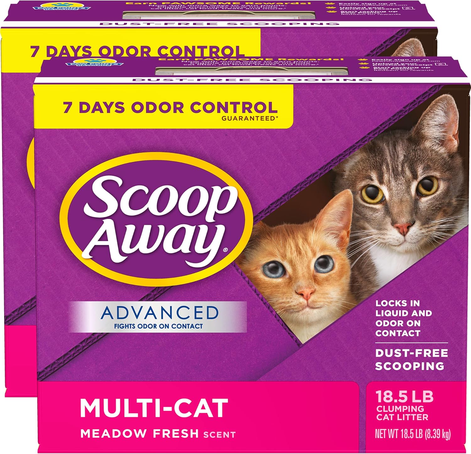 Advanced Multi-Cat Clumping Cat Litter, Meadow Fresh Scent, Pack of 2, 18.5 Pounds (Package May Vary)