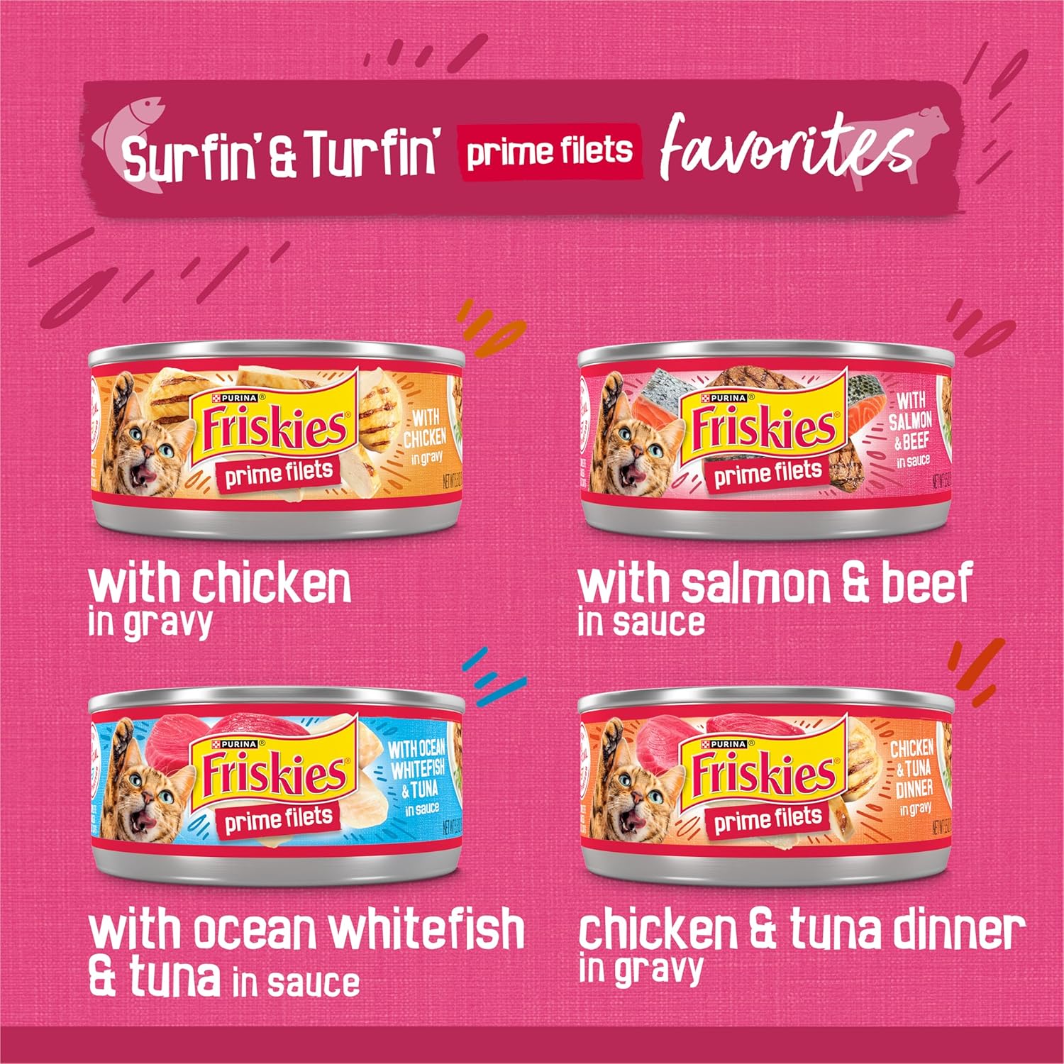 Purina  Gravy Wet Cat Food Variety Pack, Surfin’ and Turfin’ Prime Filets Favorites - (Pack of 40) 5.5 Oz. Cans