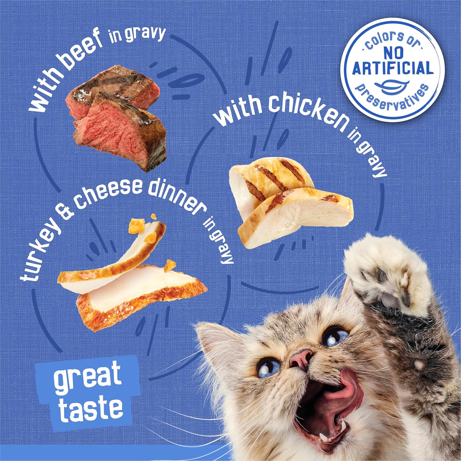 Purina  Gravy Wet Cat Food Variety Pack, Shreds with Beef, with Chicken, and Turkey and Cheese Dinner - (Pack of 24) 5.5 Oz. Cans