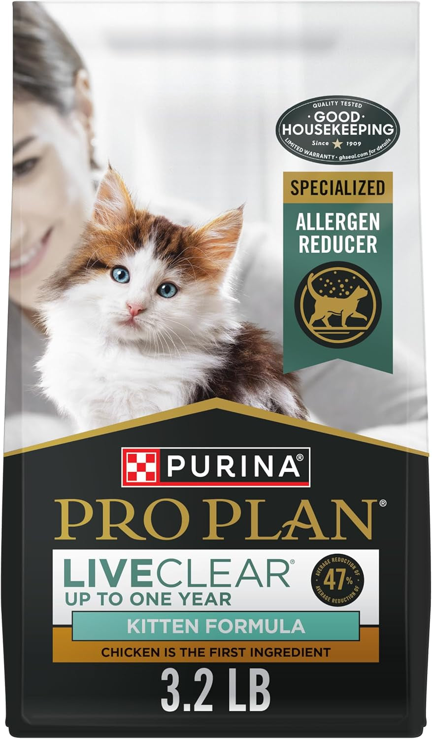 Liveclear Dry Cat Food for Kittens Cat Allergen Reducer Chicken and Rice Formula - 3.2 Lb. Bag