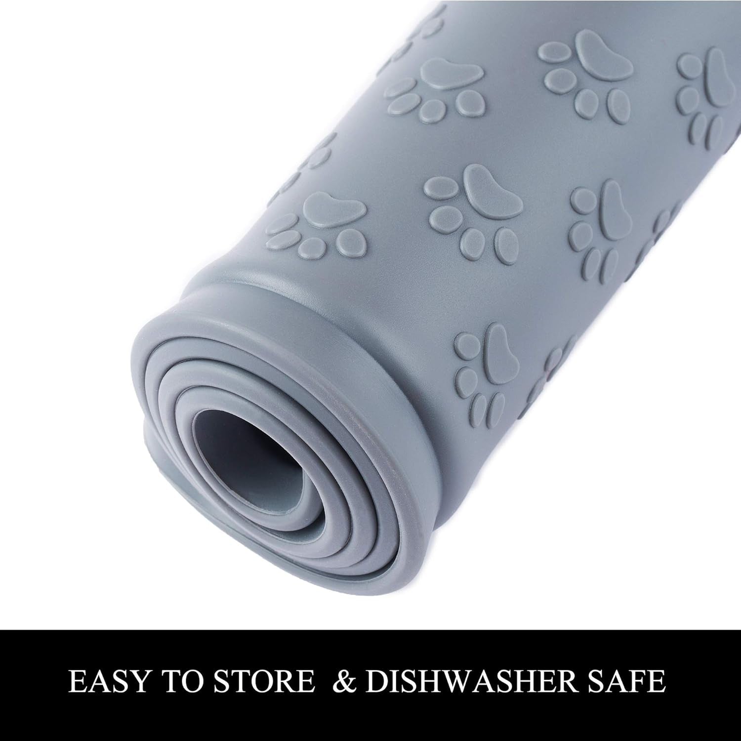 Dog Food Mat, Silicone Waterproof Cat Feeding Mat Raised Edges, Nonslip Pet Placemat Bowl Tray to Stop Food Spills and Water Messes Out to Floor (Grey, L: 60X40Cm/23.6X15.7In)